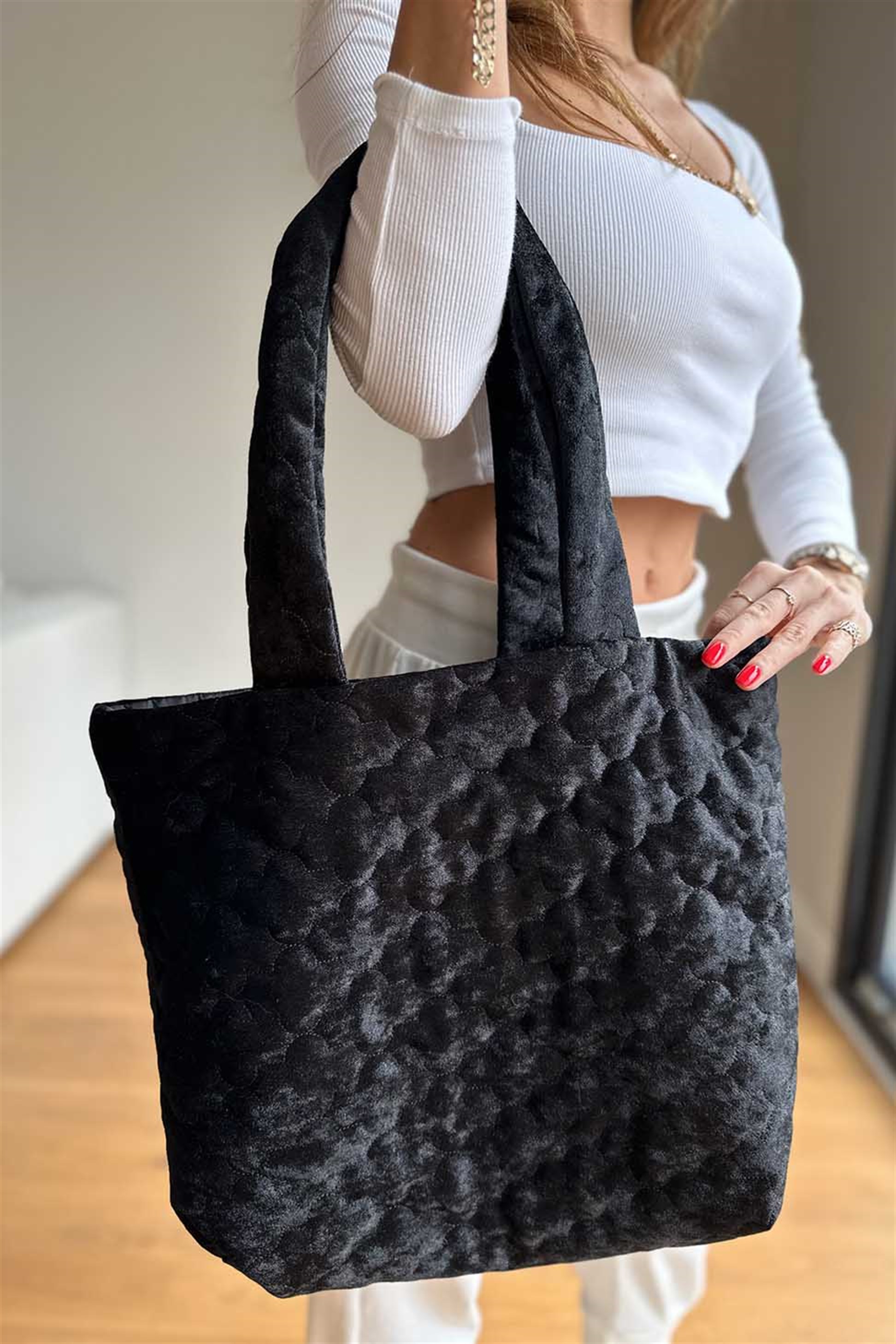 Pamuk Dokulu Kadın Çanta Siyah