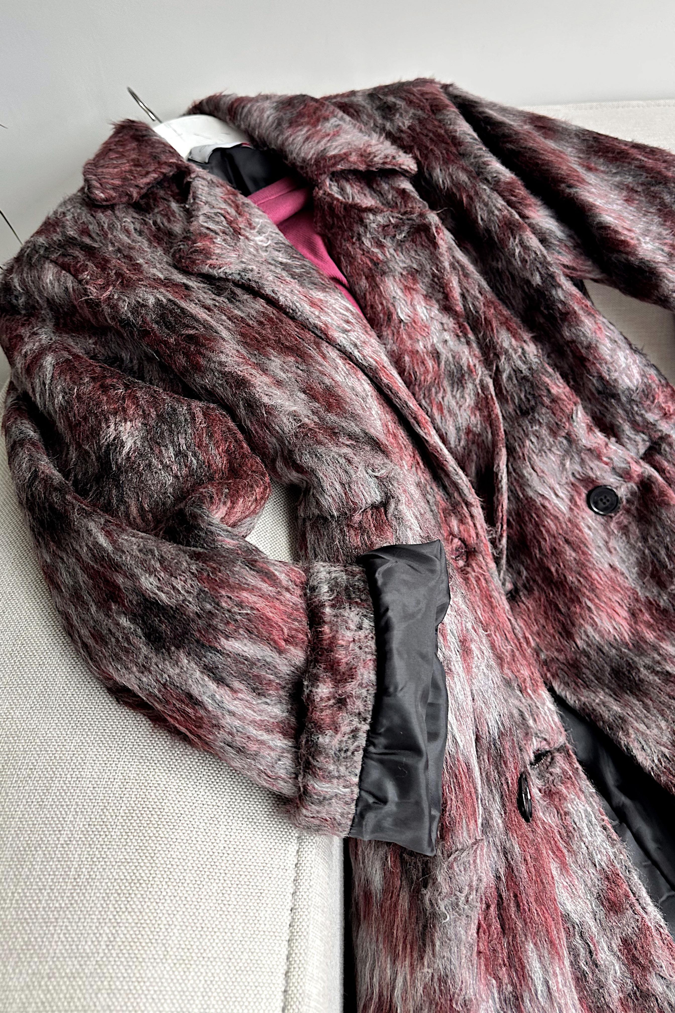 Premium Kalite Alaca Desenli Saten Astarlı Kaban Bordo