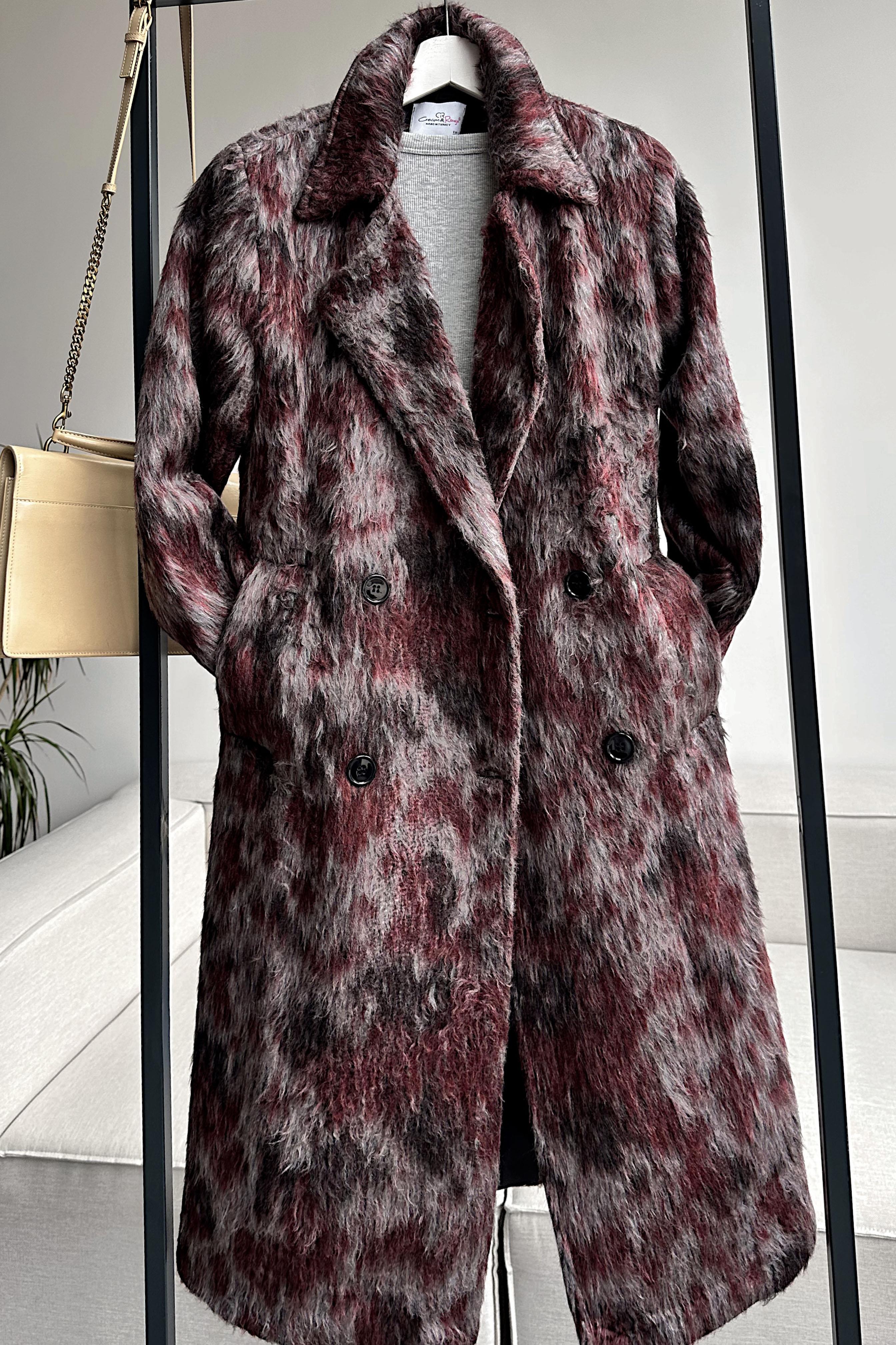 Premium Kalite Alaca Desenli Saten Astarlı Kaban Bordo