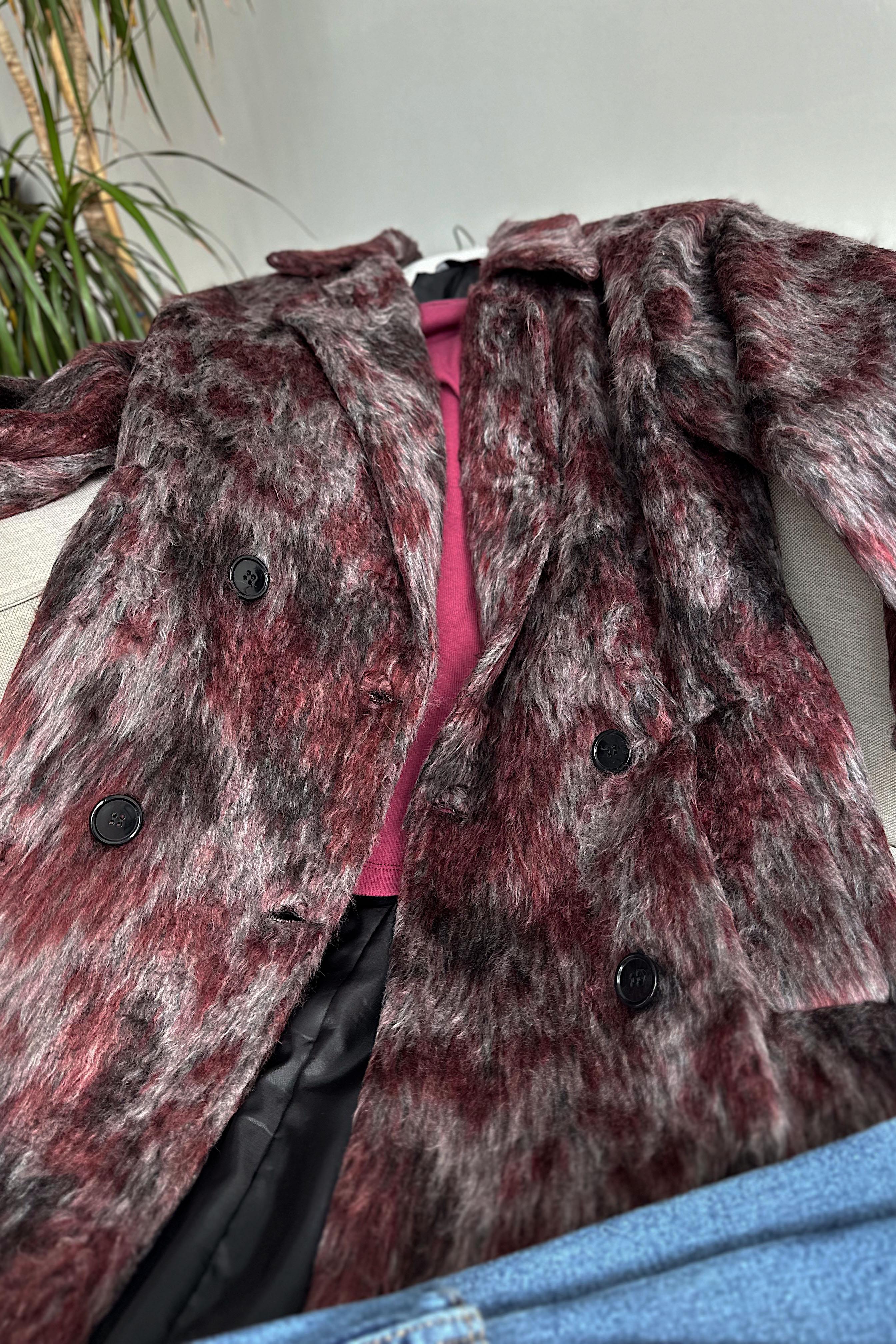 Premium Kalite Alaca Desenli Saten Astarlı Kaban Bordo