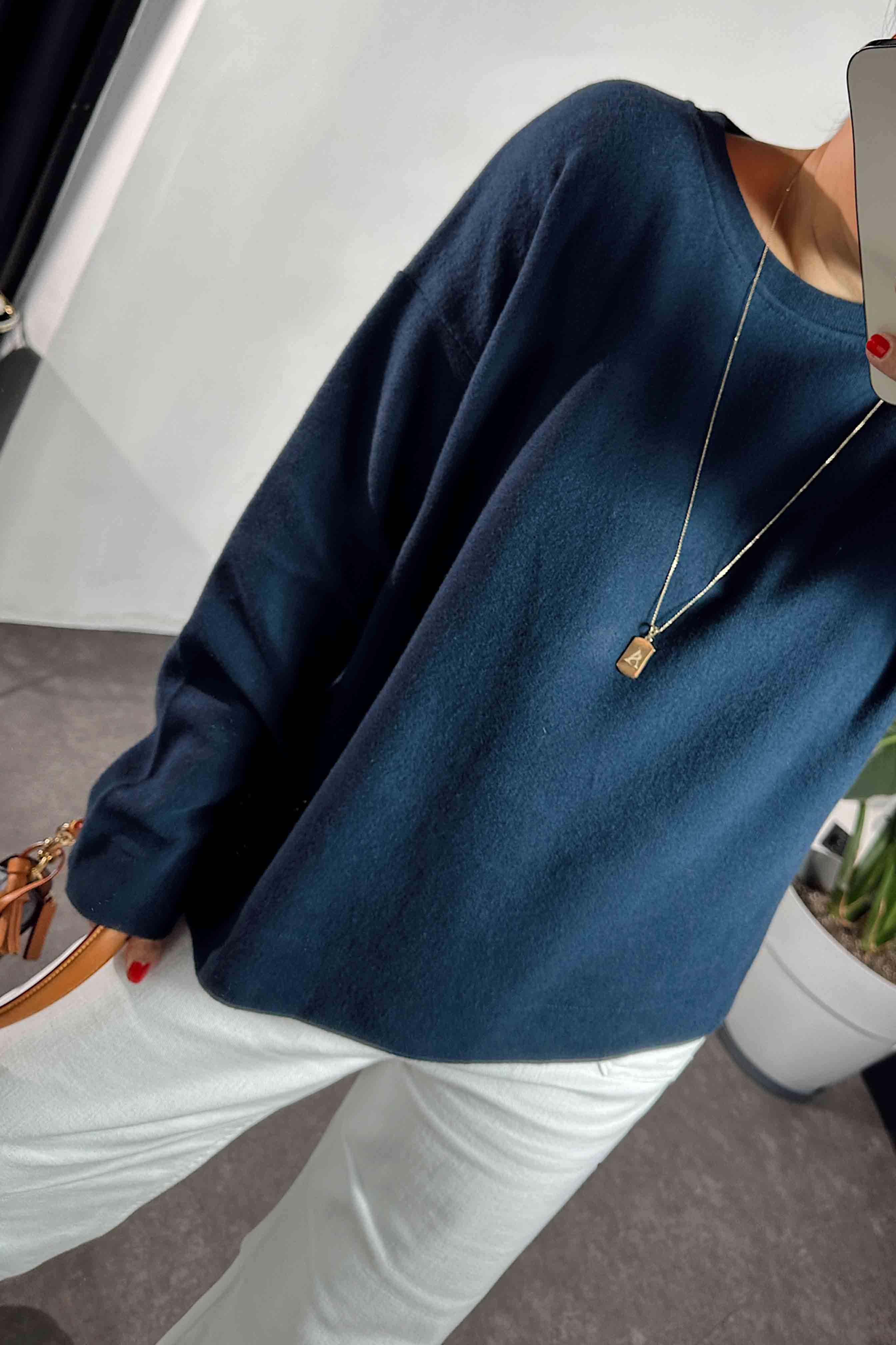 Premium Kalite Bisiklet Yaka Basic Yumoş Bluz Lacivert