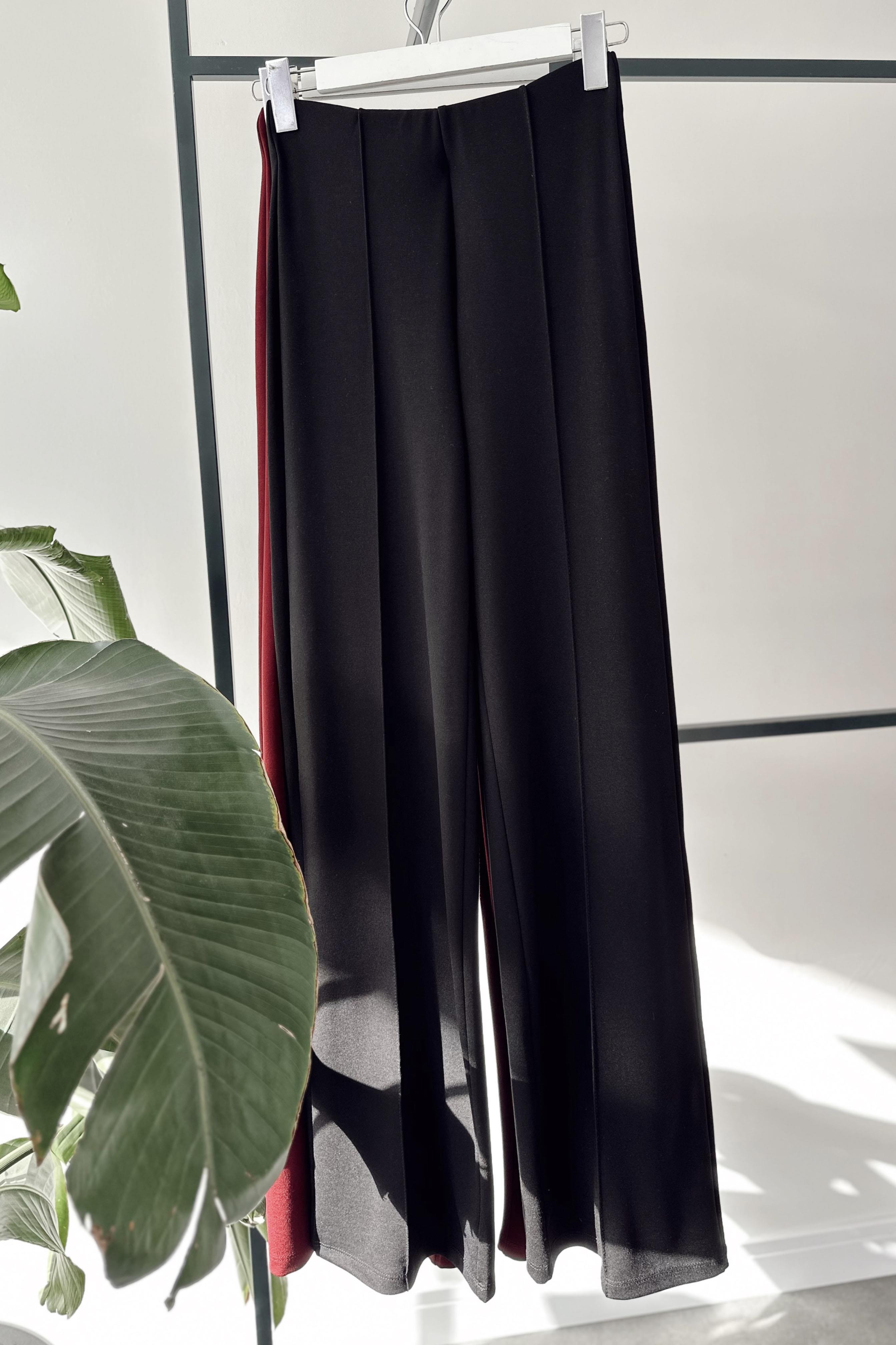 Premium Kalite Çımalı Palazzo Pantolon Siyah