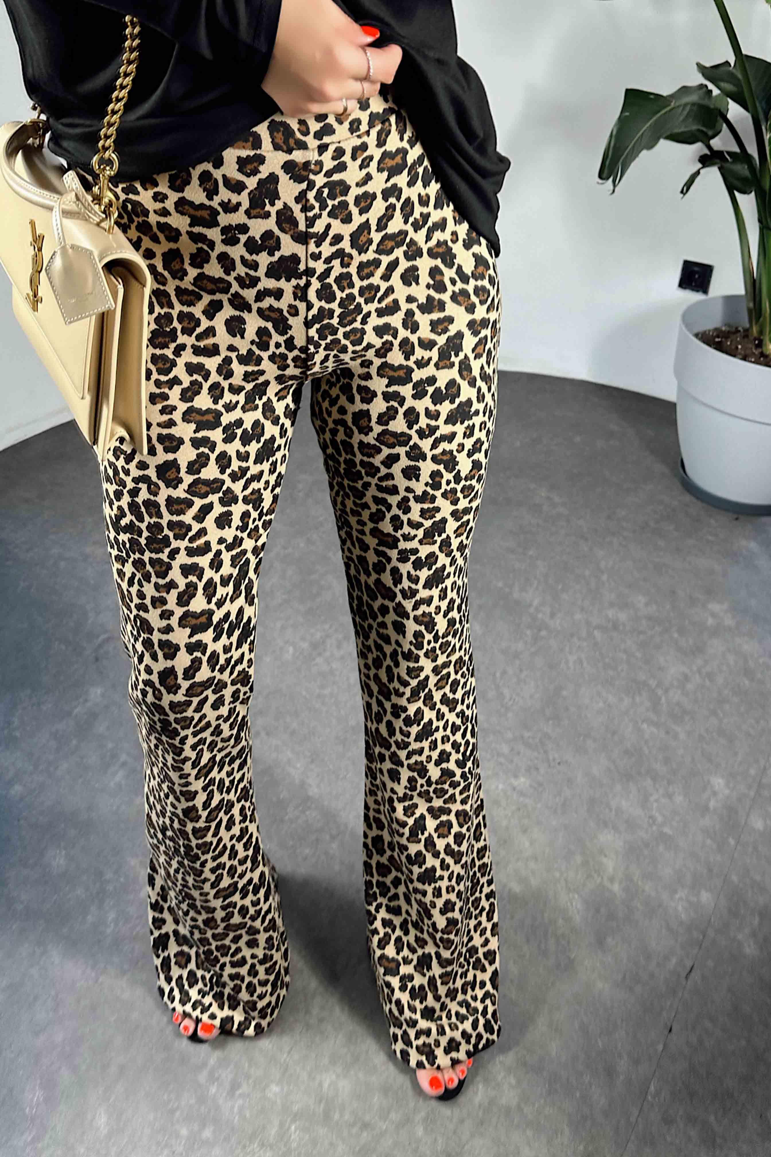 Premium Kalite Full Likralı Leopar Desen İspanyol Kadın Pantolon Vizon