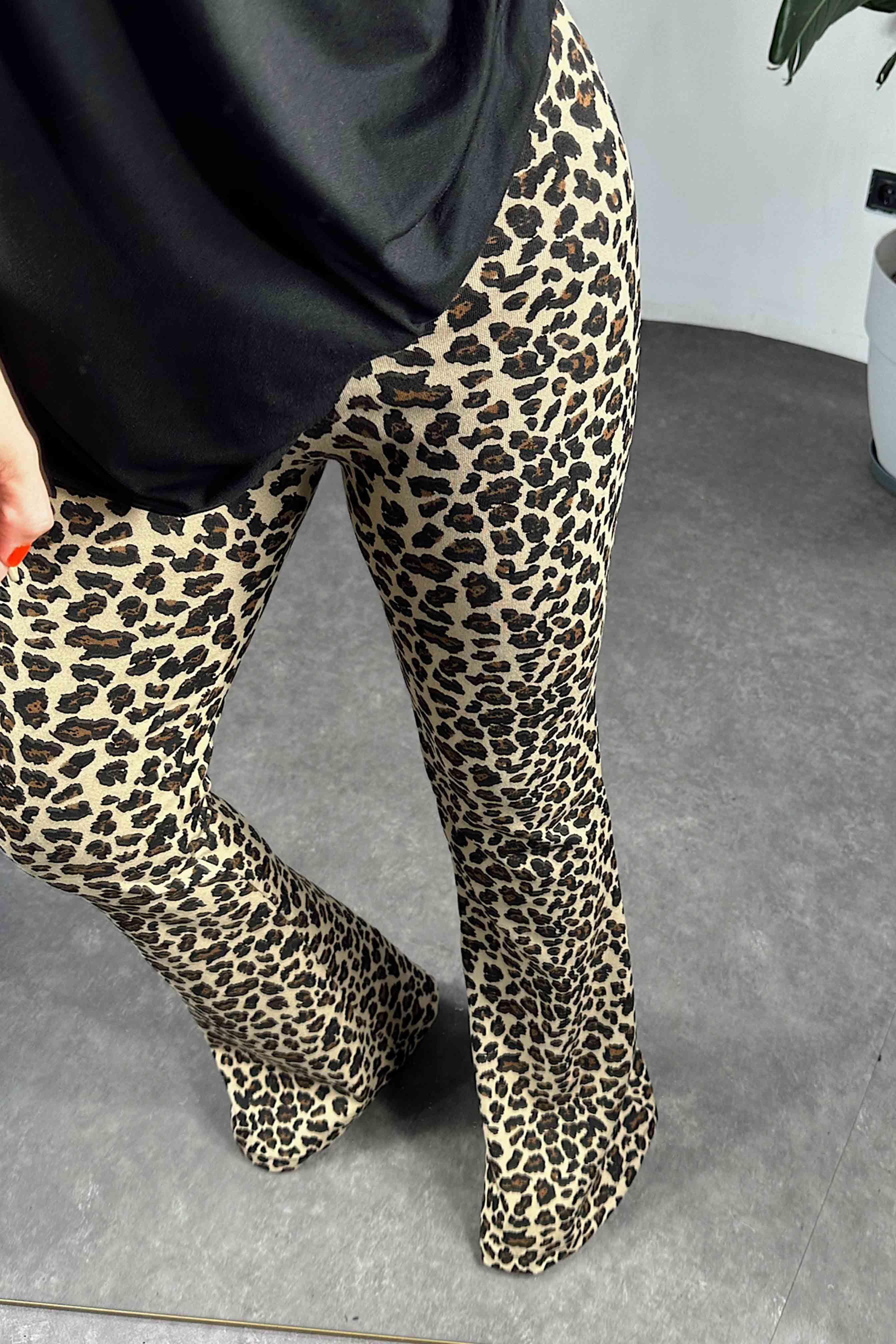 Premium Kalite Full Likralı Leopar Desen İspanyol Kadın Pantolon Vizon