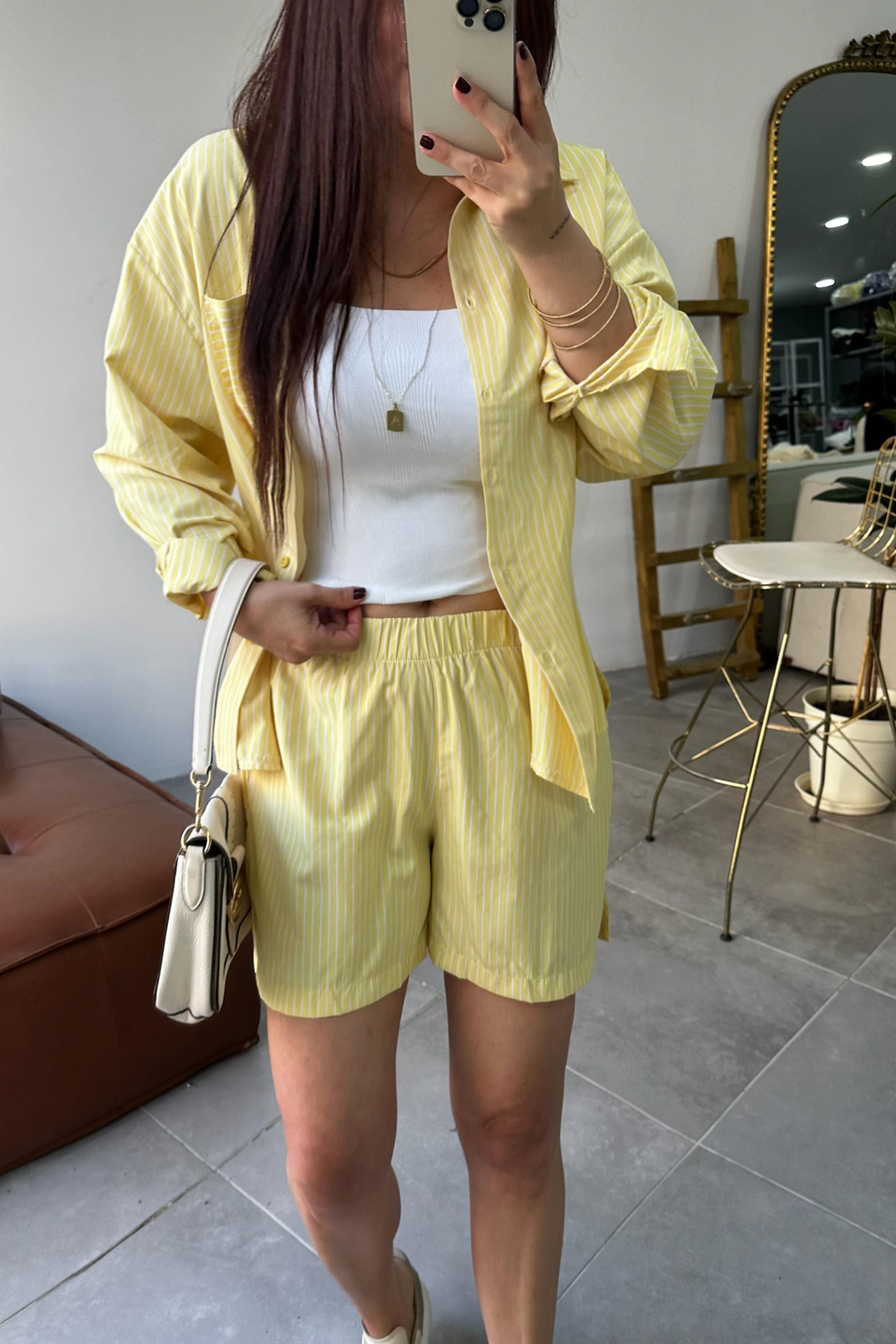Premium Kalite İkili Şort Takım Sarı