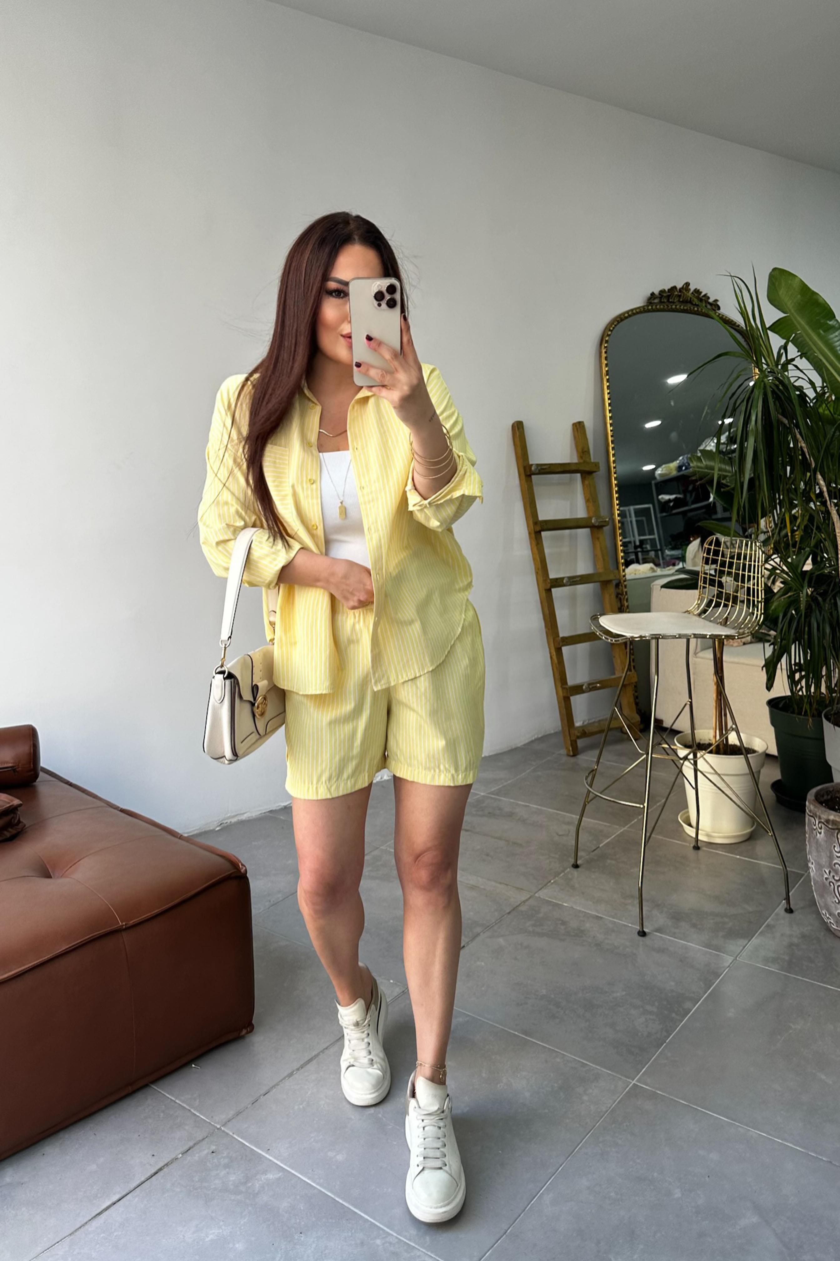 Premium Kalite İkili Şort Takım Sarı