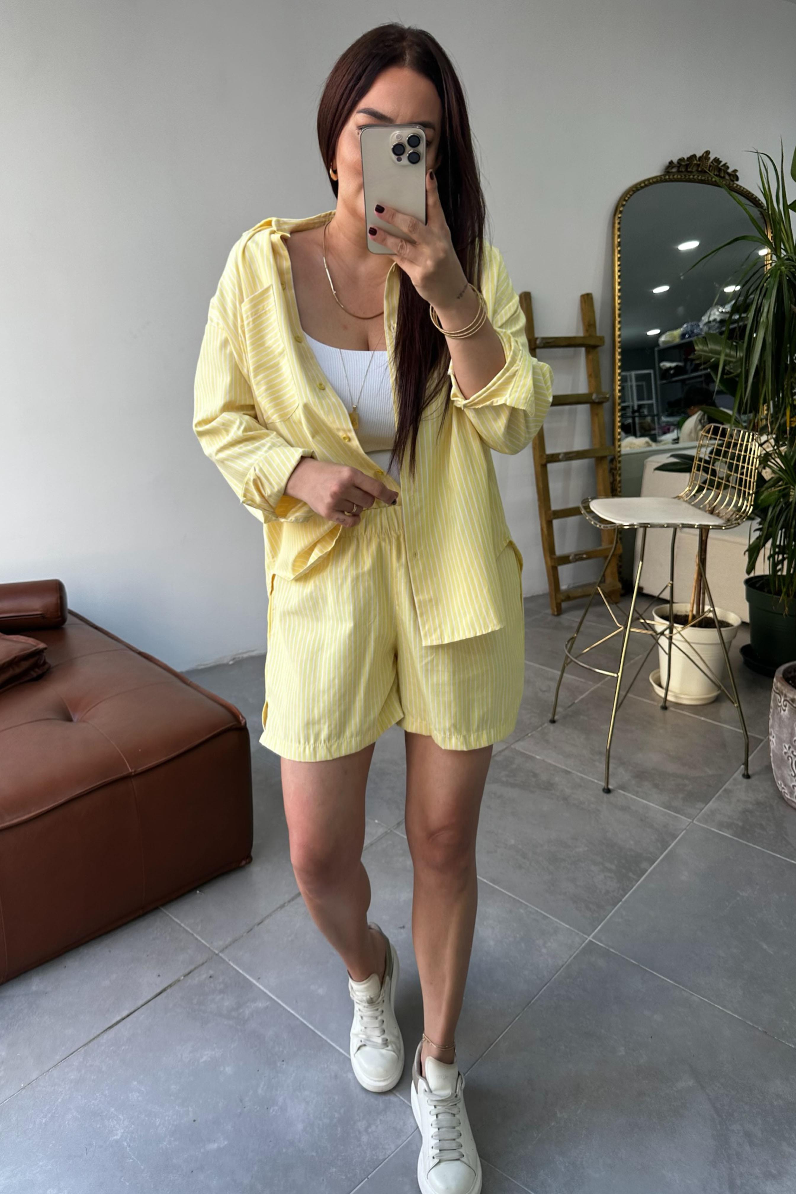 Premium Kalite İkili Şort Takım Sarı