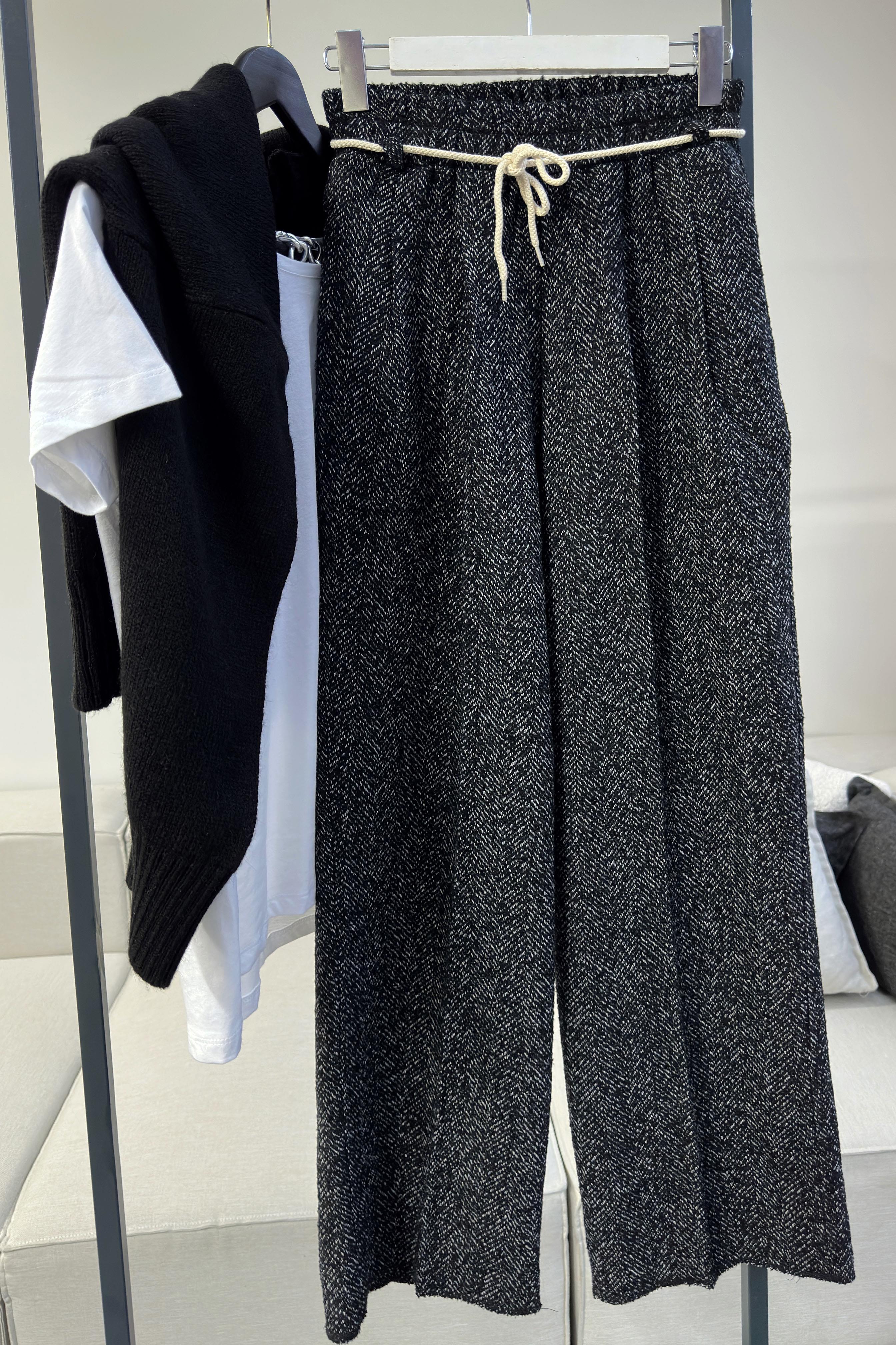 Premium Kalite İp Bağlamalı Kaşe Çımalı Pantolon Antrasit