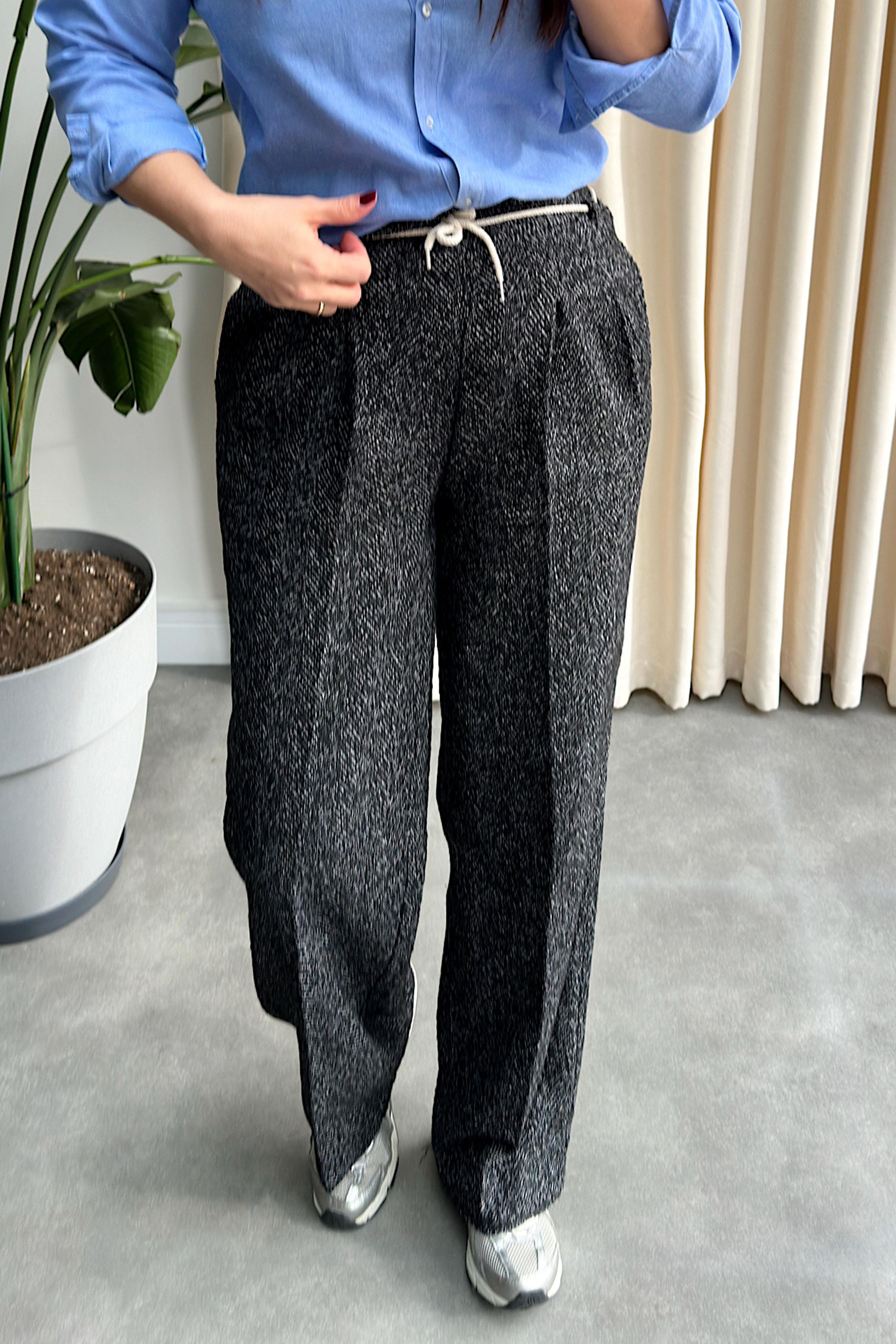 Premium Kalite İp Bağlamalı Kaşe Çımalı Pantolon Antrasit