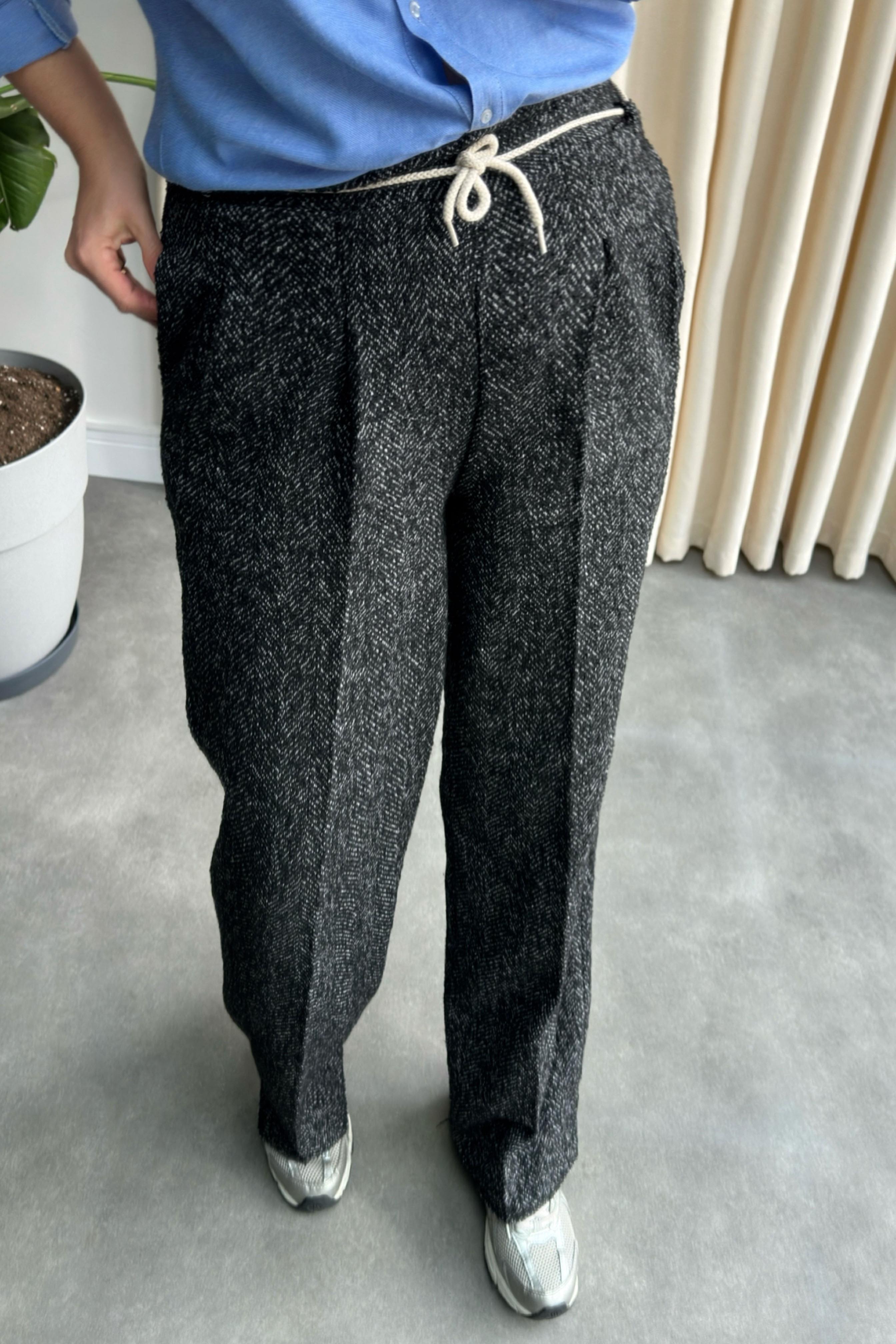 Premium Kalite İp Bağlamalı Kaşe Çımalı Pantolon Antrasit