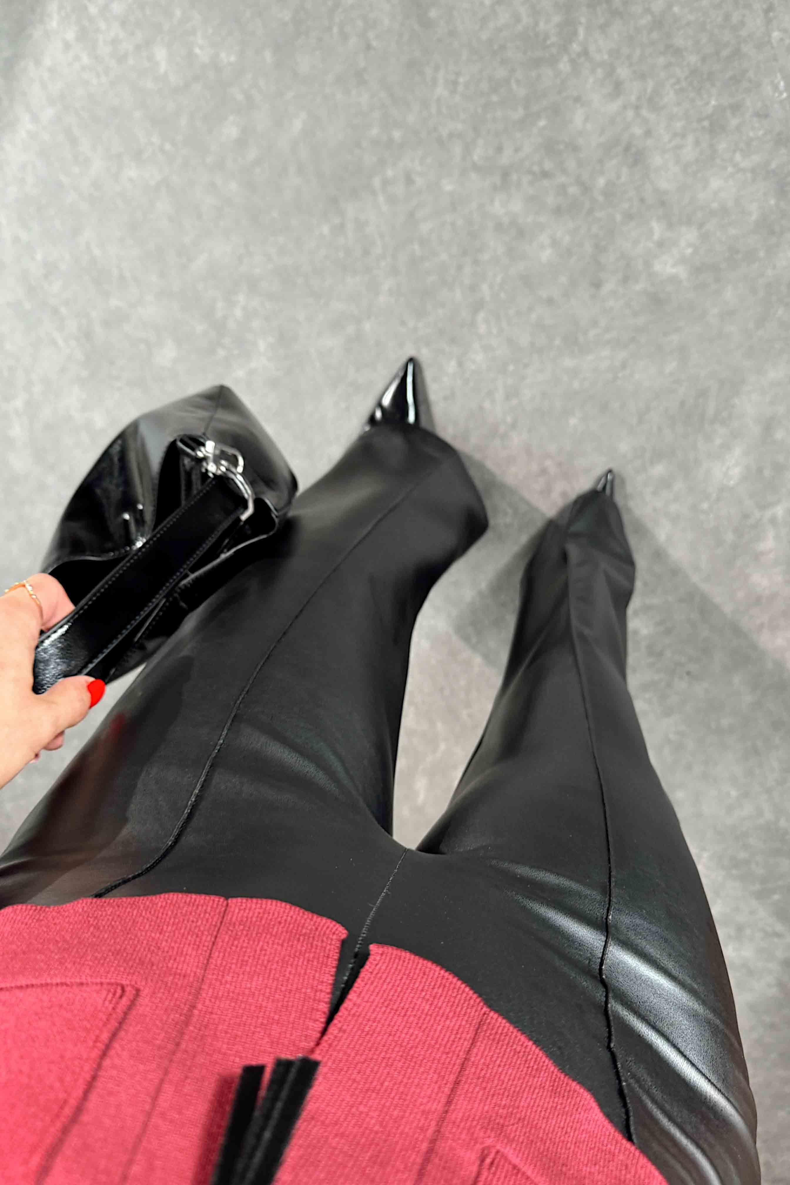 Premium Kalite Önü Çimalı Şardonlu Kadın Deri Pantolon Siyah