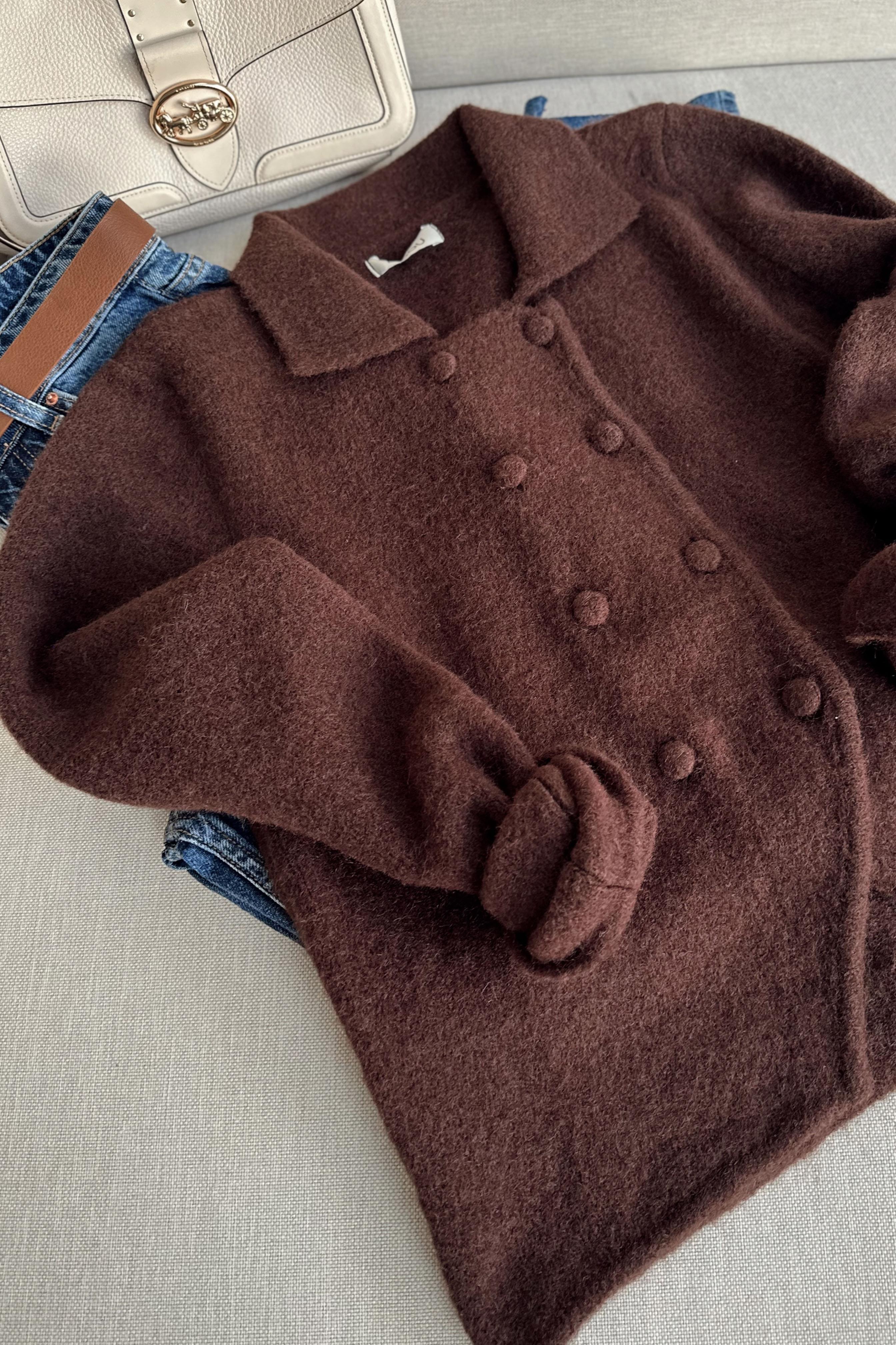 Premium Kalite Polo Yaka Düğme Detaylı Yumuşak Triko Hırka Acı Kahve