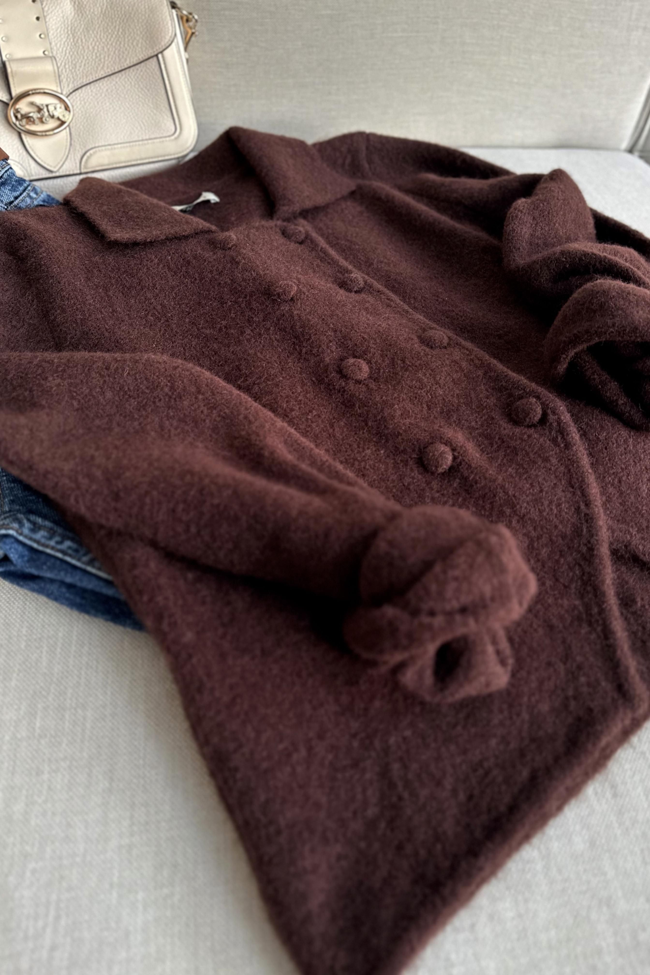 Premium Kalite Polo Yaka Düğme Detaylı Yumuşak Triko Hırka Acı Kahve