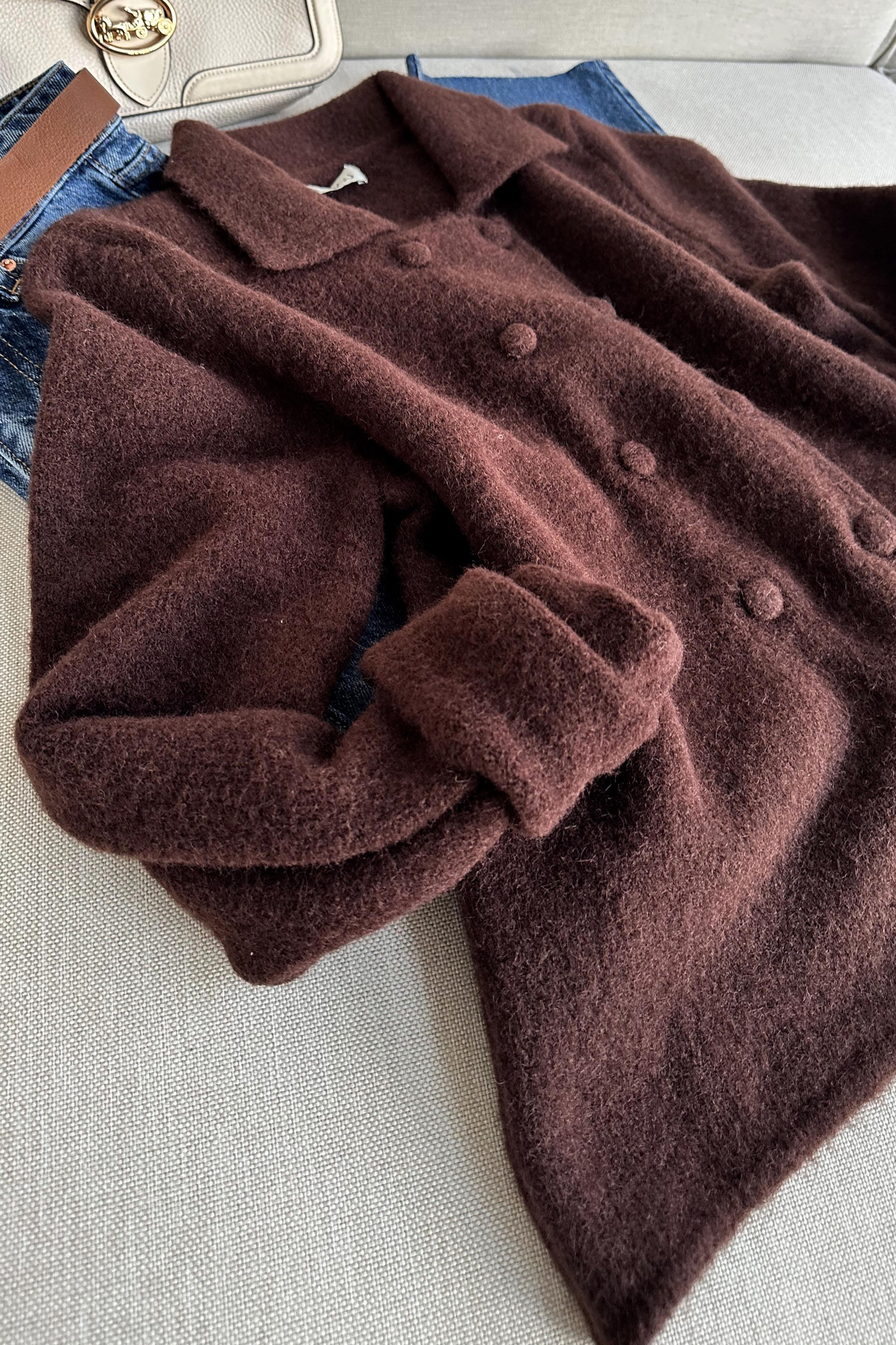 Premium Kalite Polo Yaka Düğme Detaylı Yumuşak Triko Hırka Acı Kahve