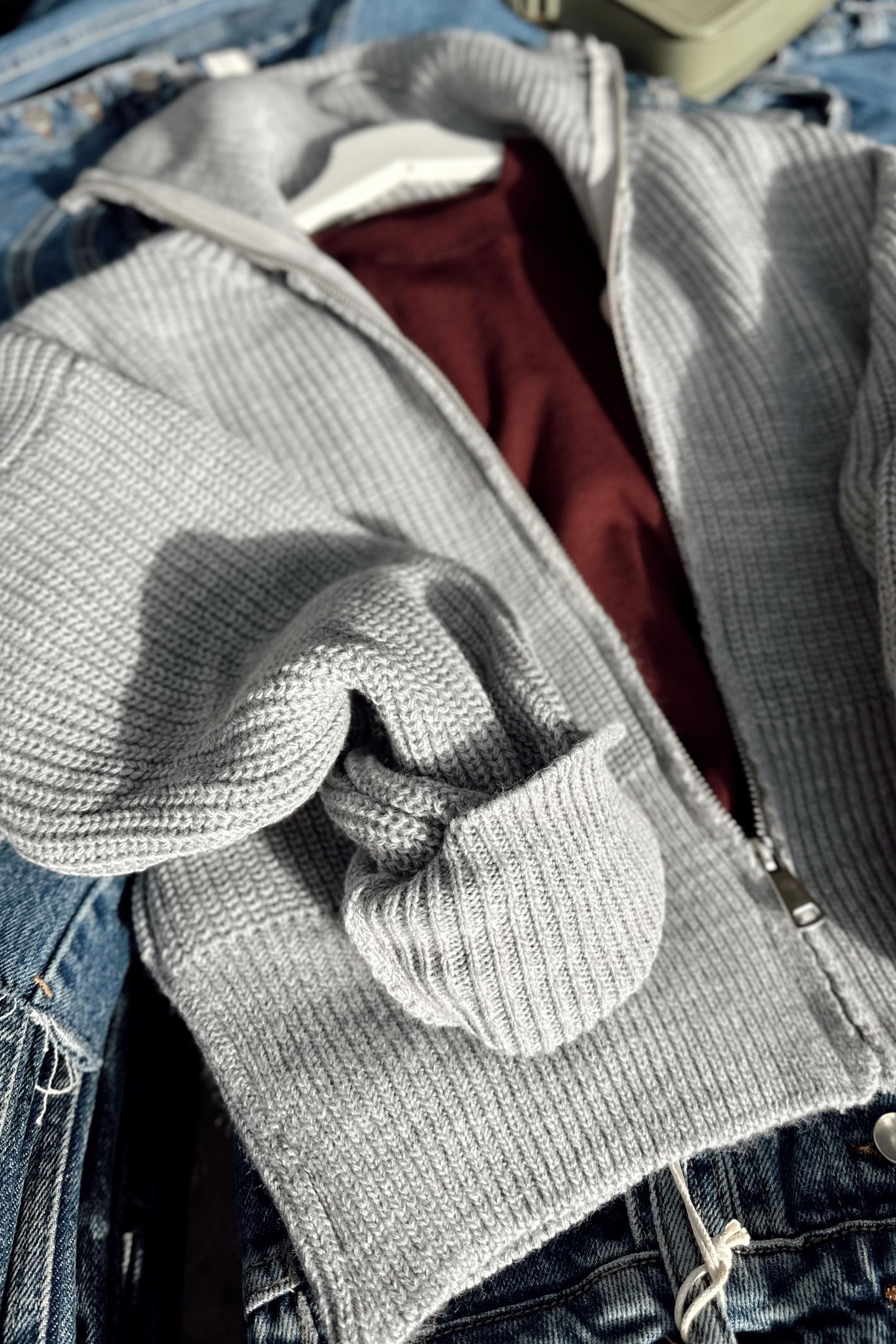 Premium Kalite Selanik Örme Fermuarlı Hırka Gri