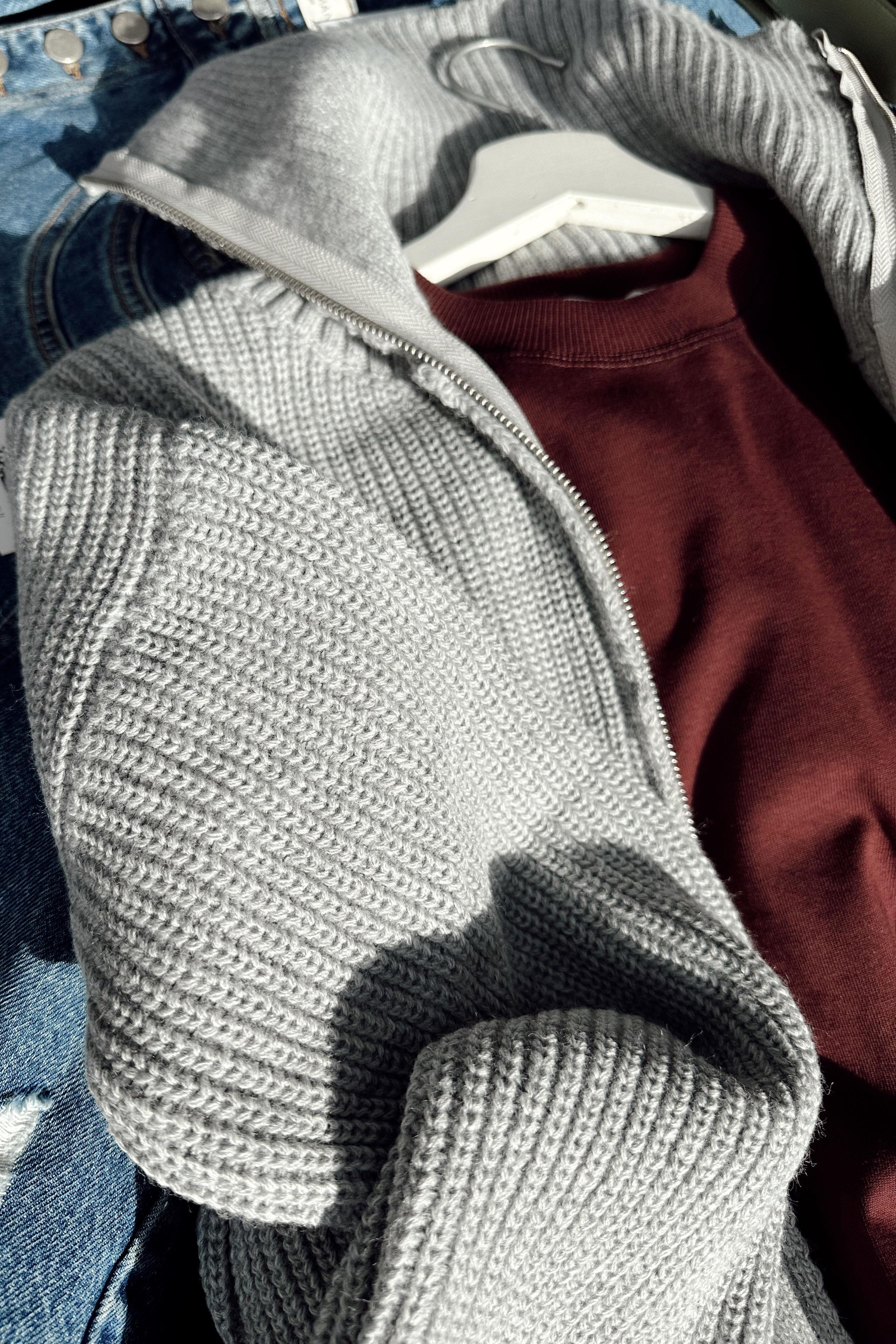 Premium Kalite Selanik Örme Fermuarlı Hırka Gri