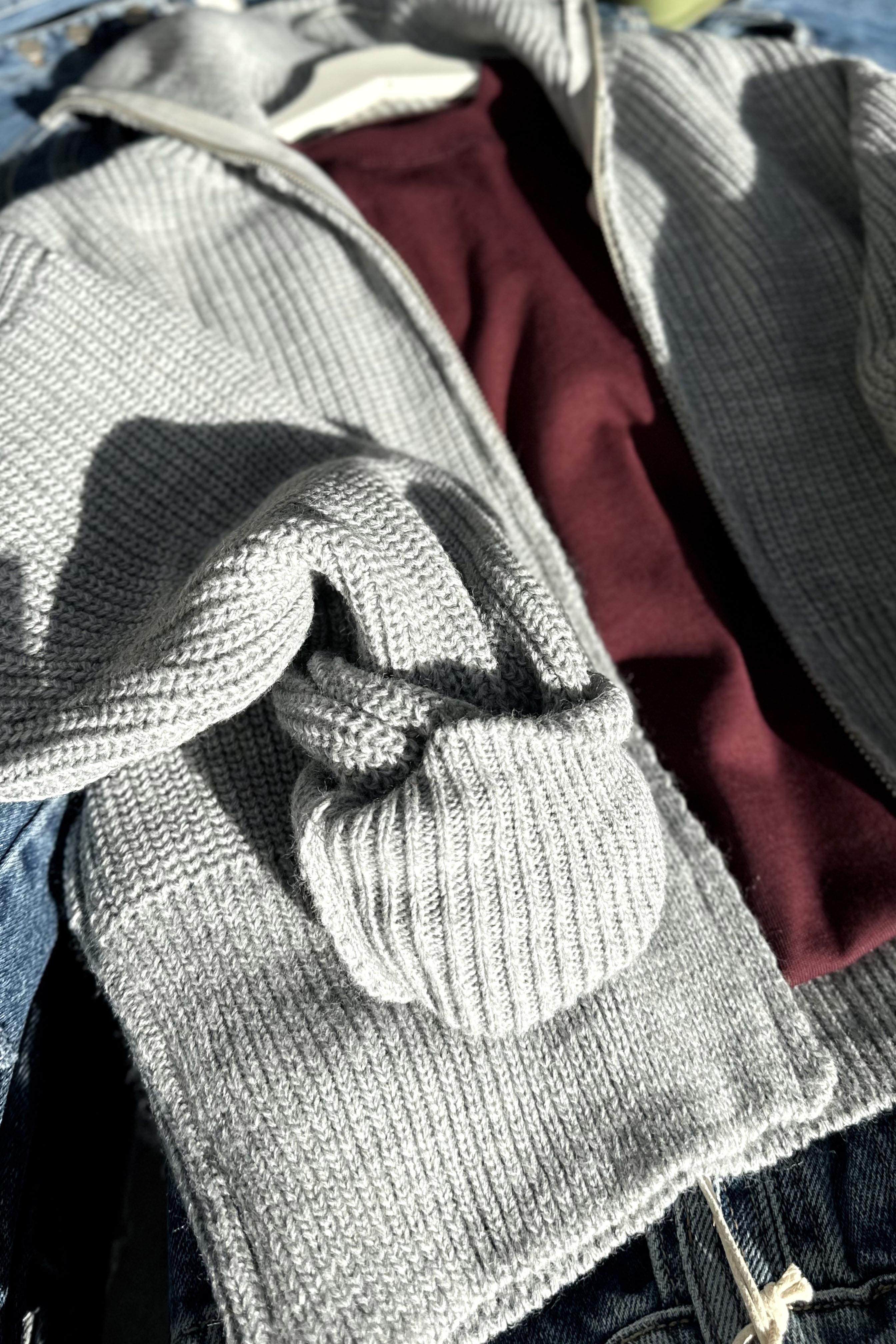 Premium Kalite Selanik Örme Fermuarlı Hırka Gri