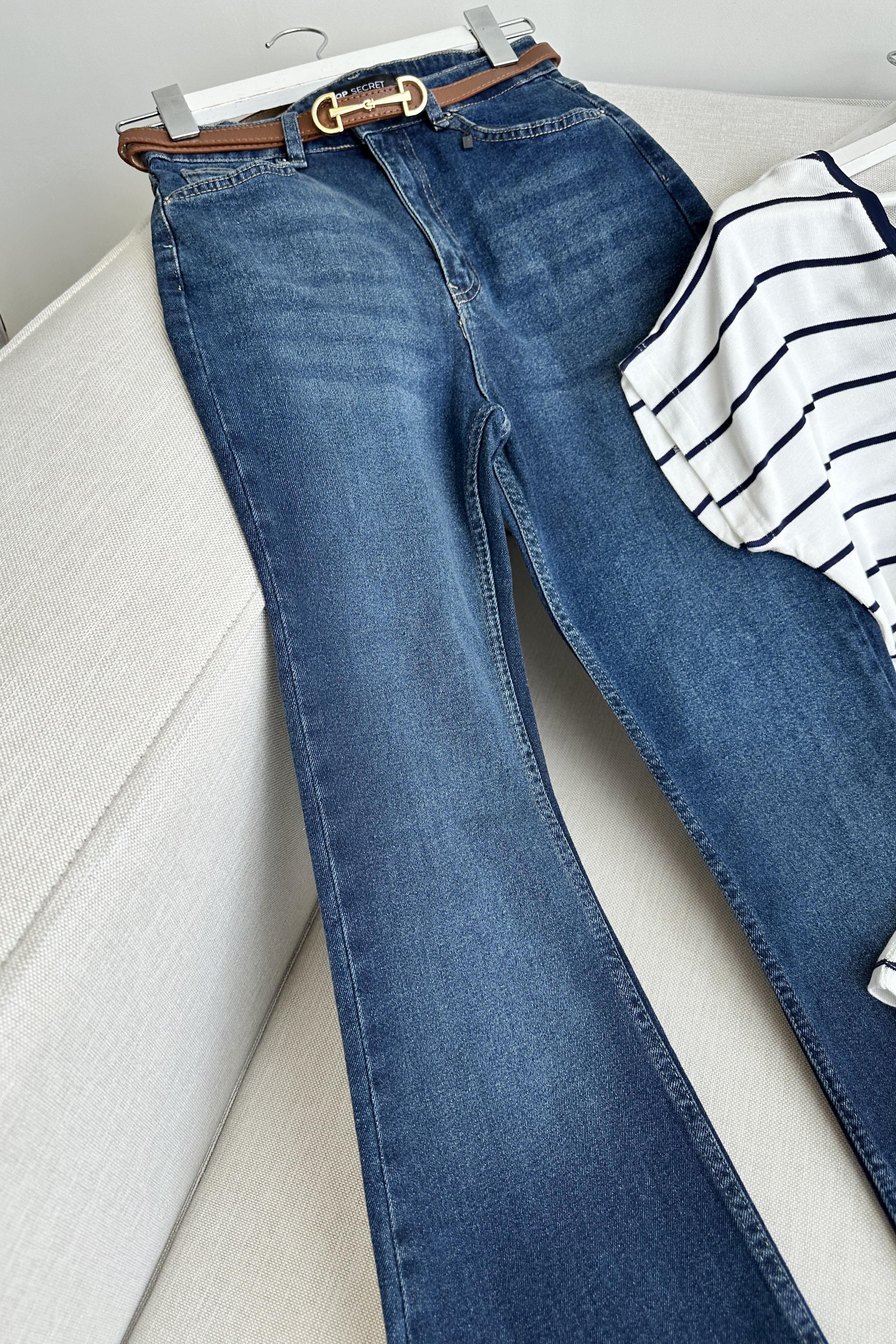 Premium Kalite Yüksek Bel Straight Jean Gece Mavisi