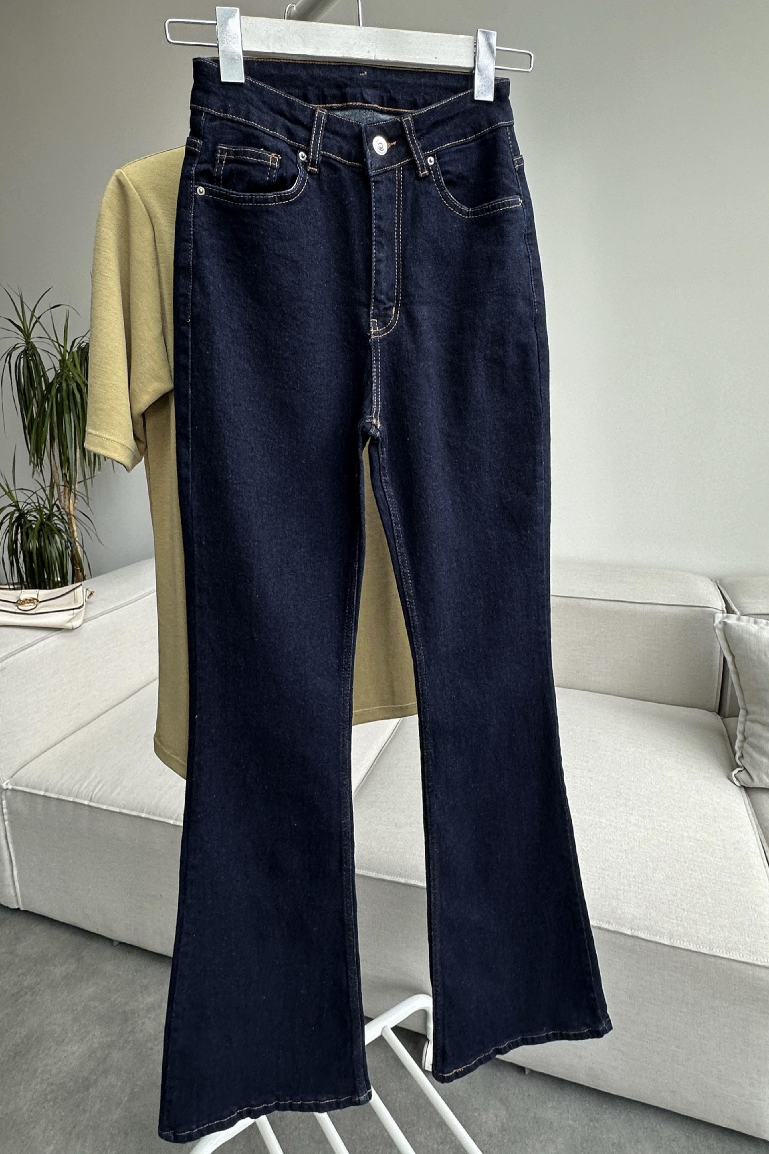 Premium Kalite Yüksek Bel Straight Jean Pantolon Lacivert