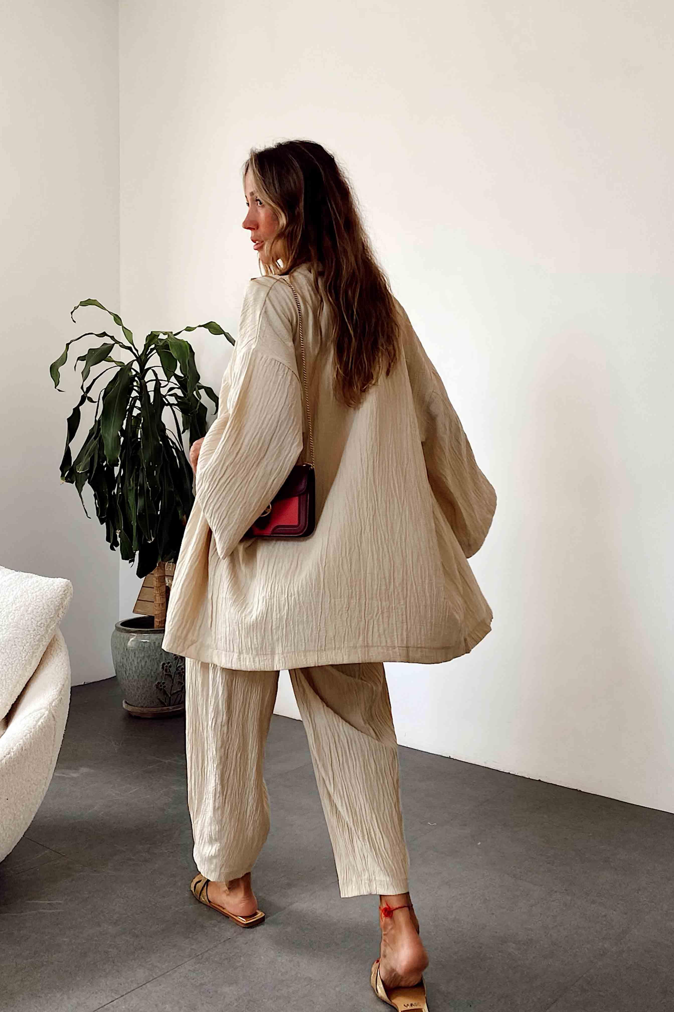 Premium Seri Gofre Kumaş Kimono Takım Taş