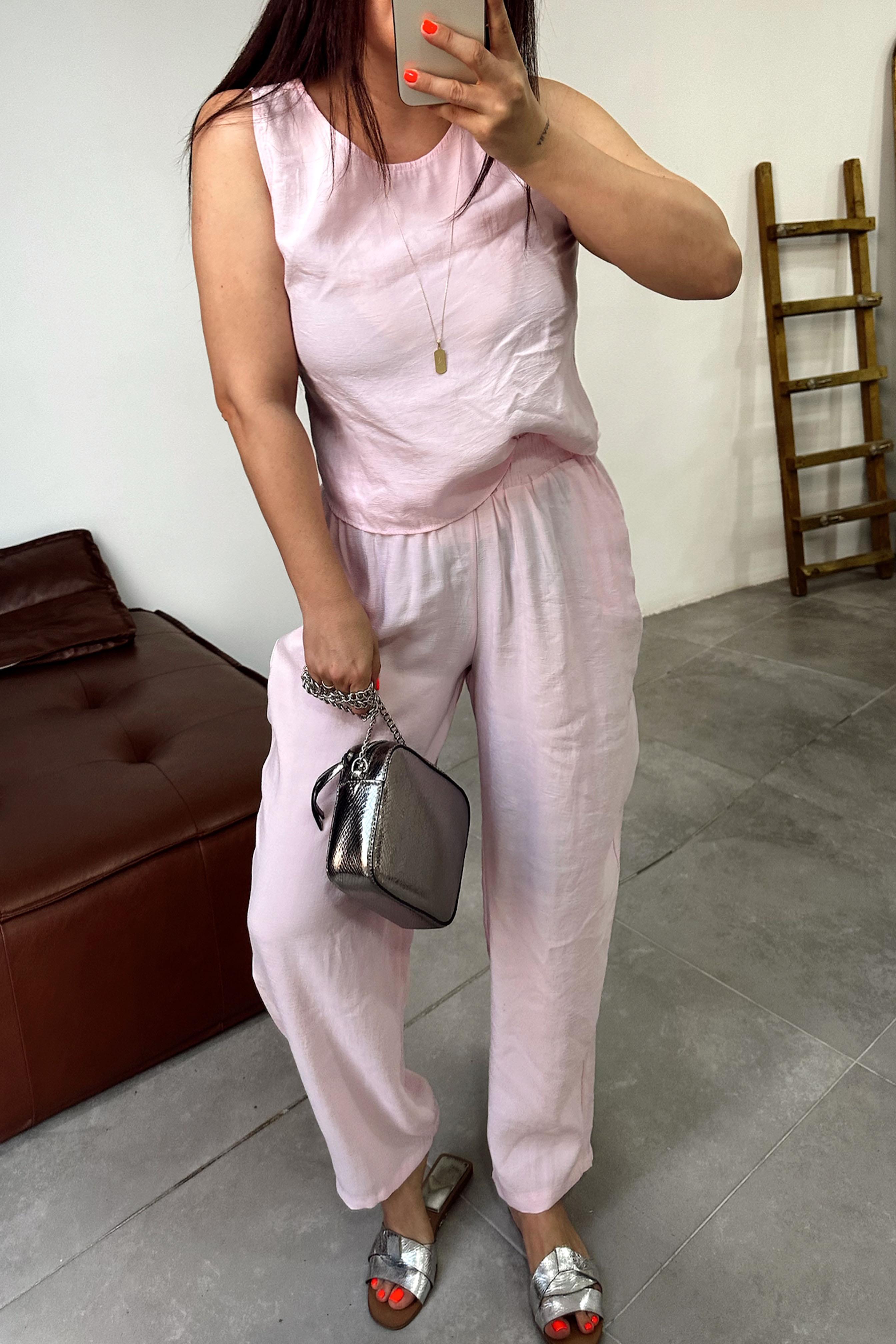 Premium Seri Kolsuz Tensel İkili Takım Toz Pembe