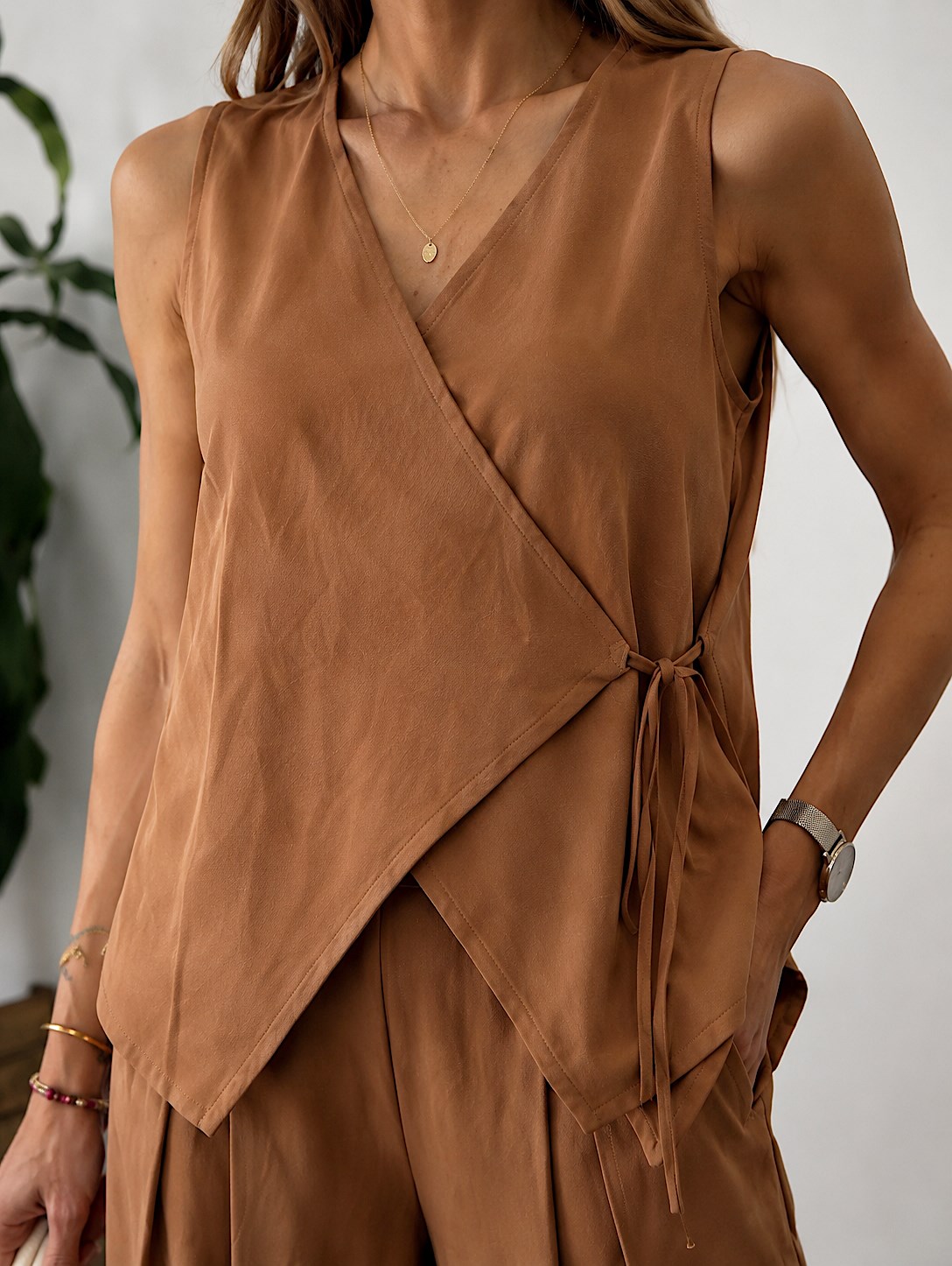 Premium Seri Kruvaze Tiril Crep KumaşTakım  Camel