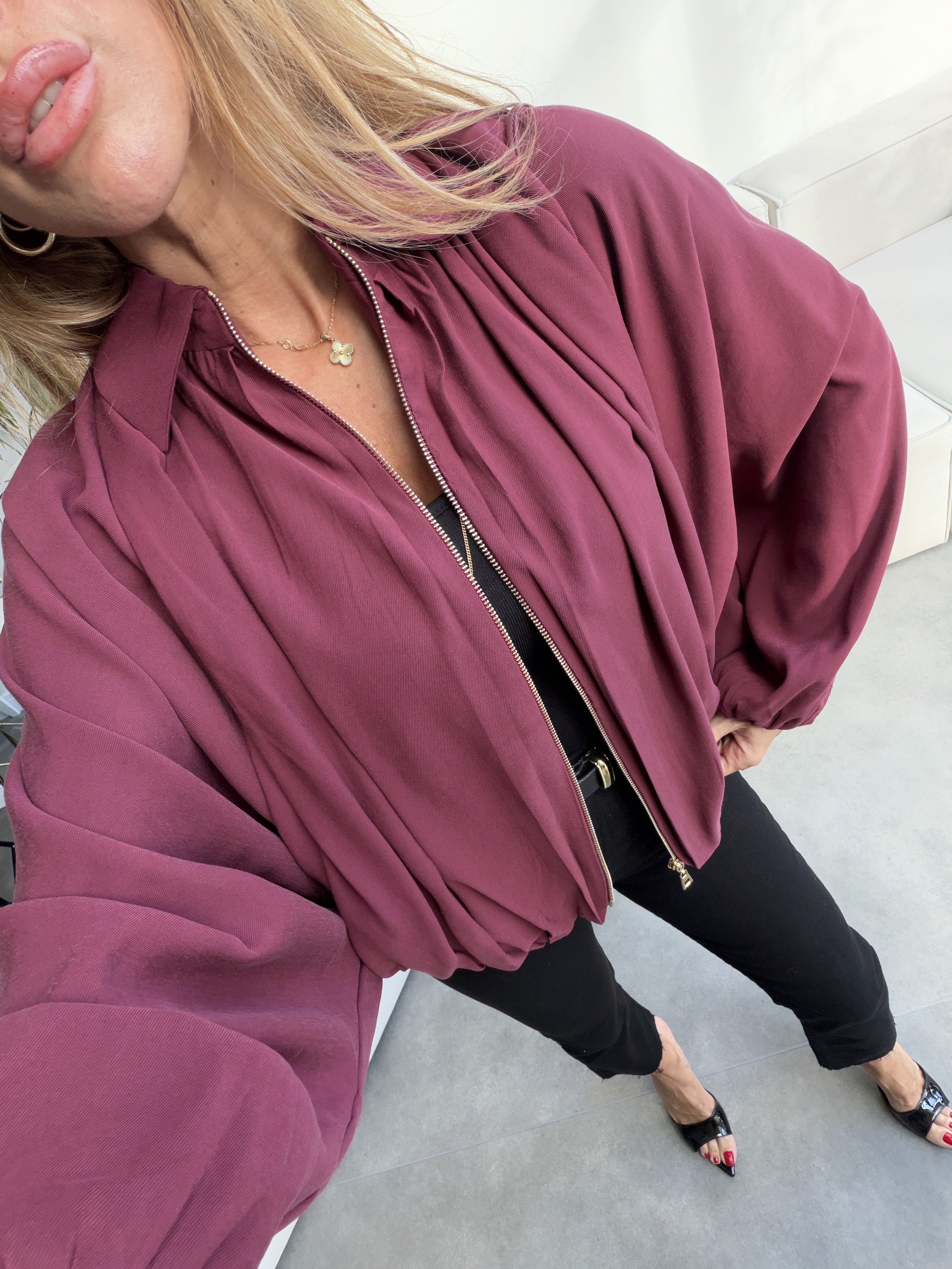 Premium Seri Tensel Bomber Ceket Bordo