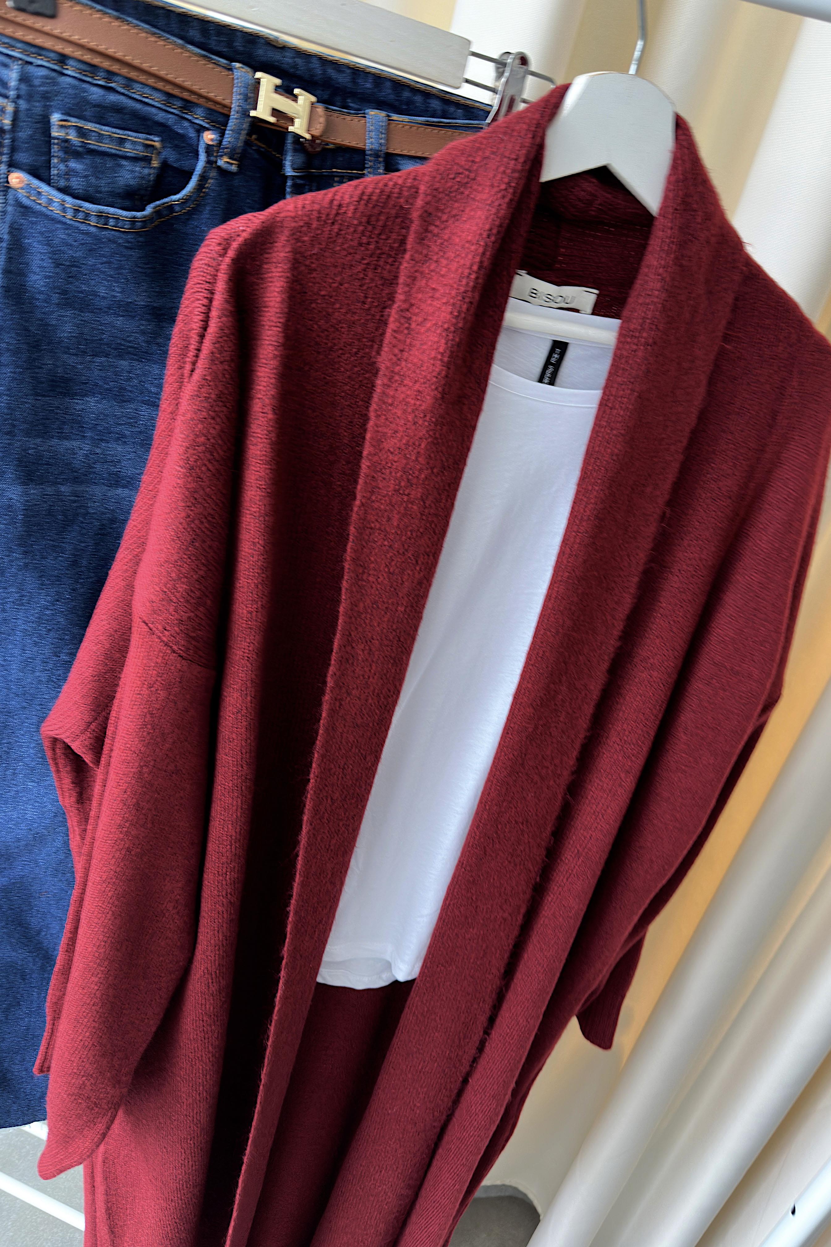 Premium Seri Uzun Triko Hırka Bordo