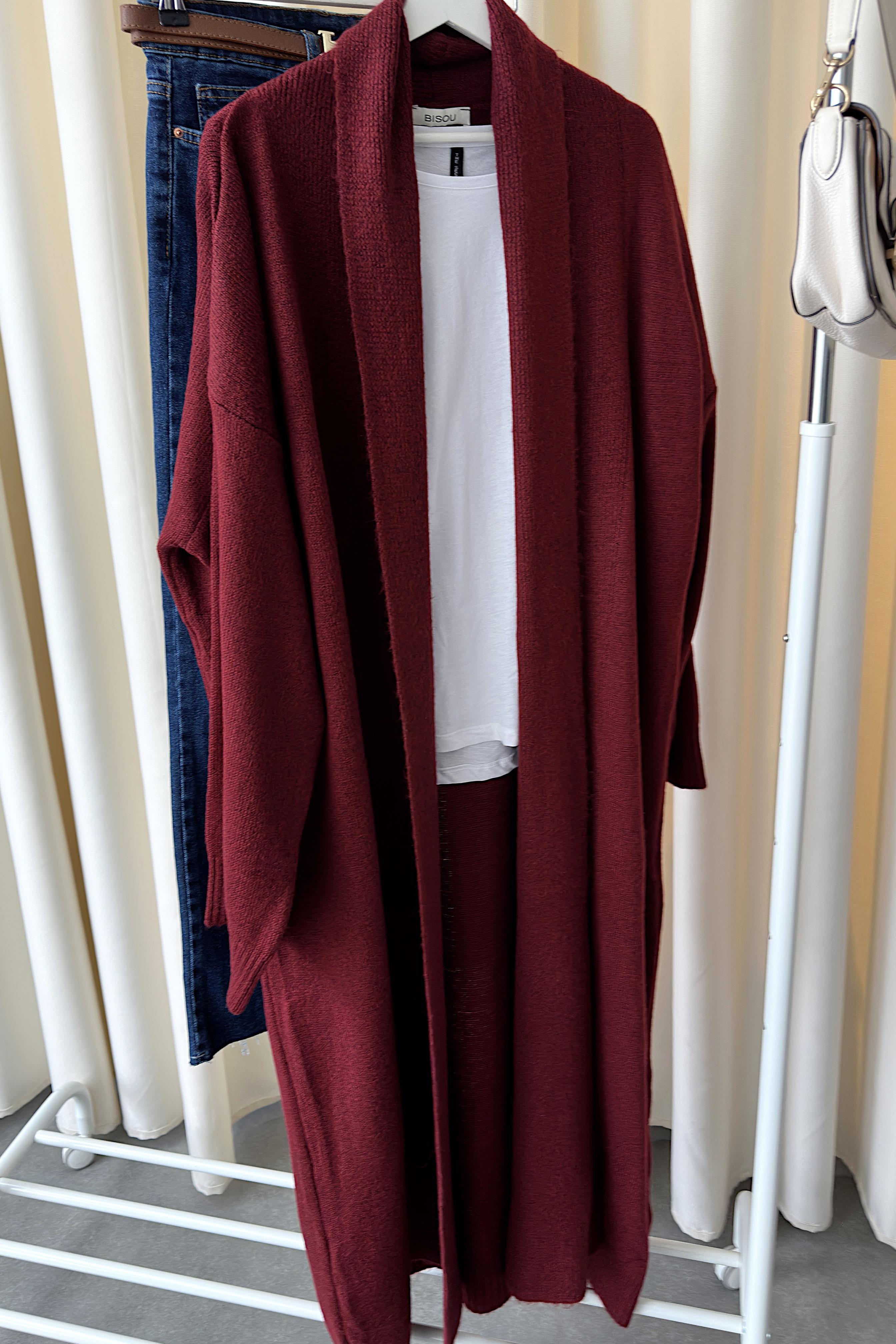 Premium Seri Uzun Triko Hırka Bordo