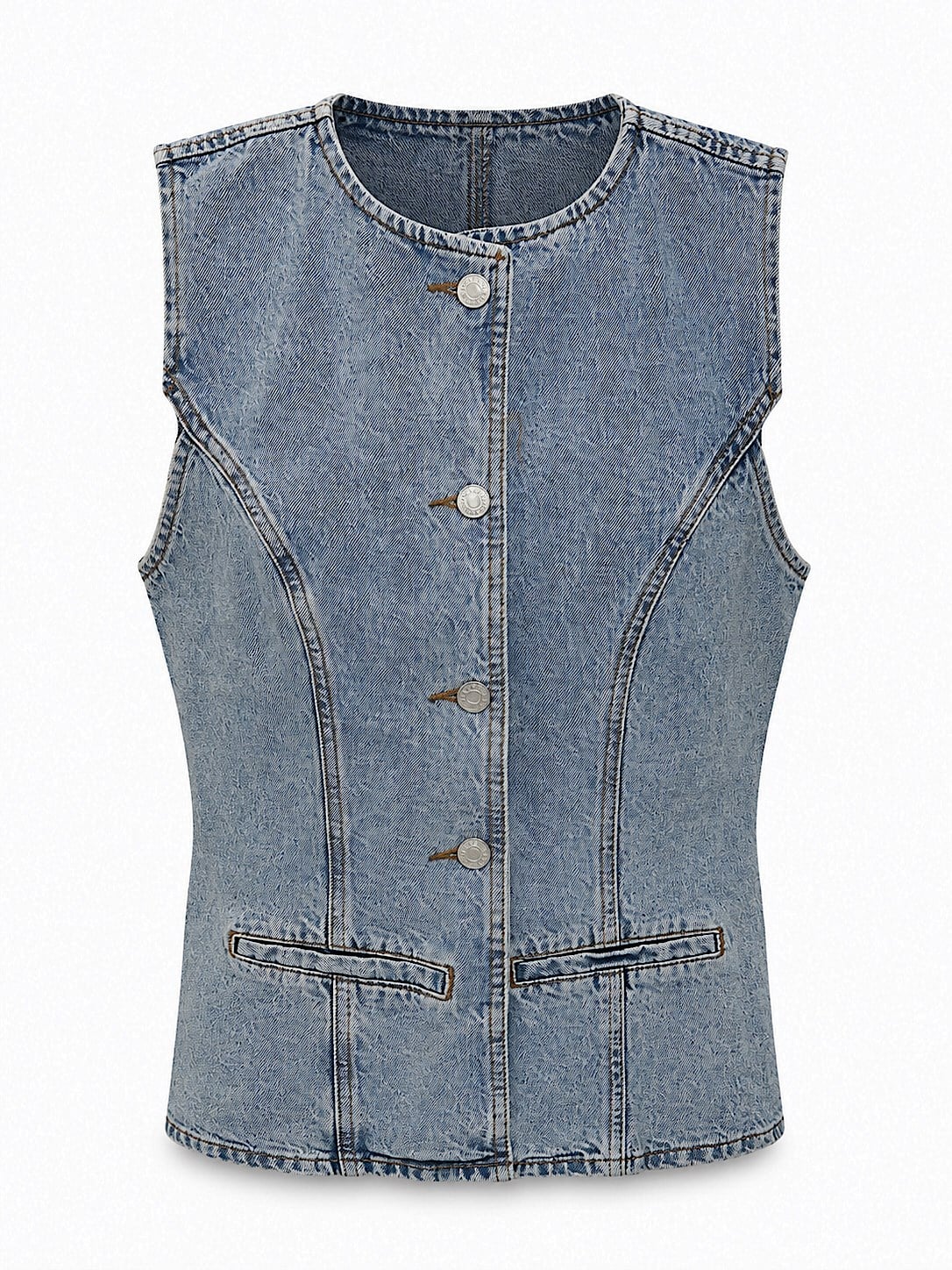 Silver Düğmeli Denim Yelek