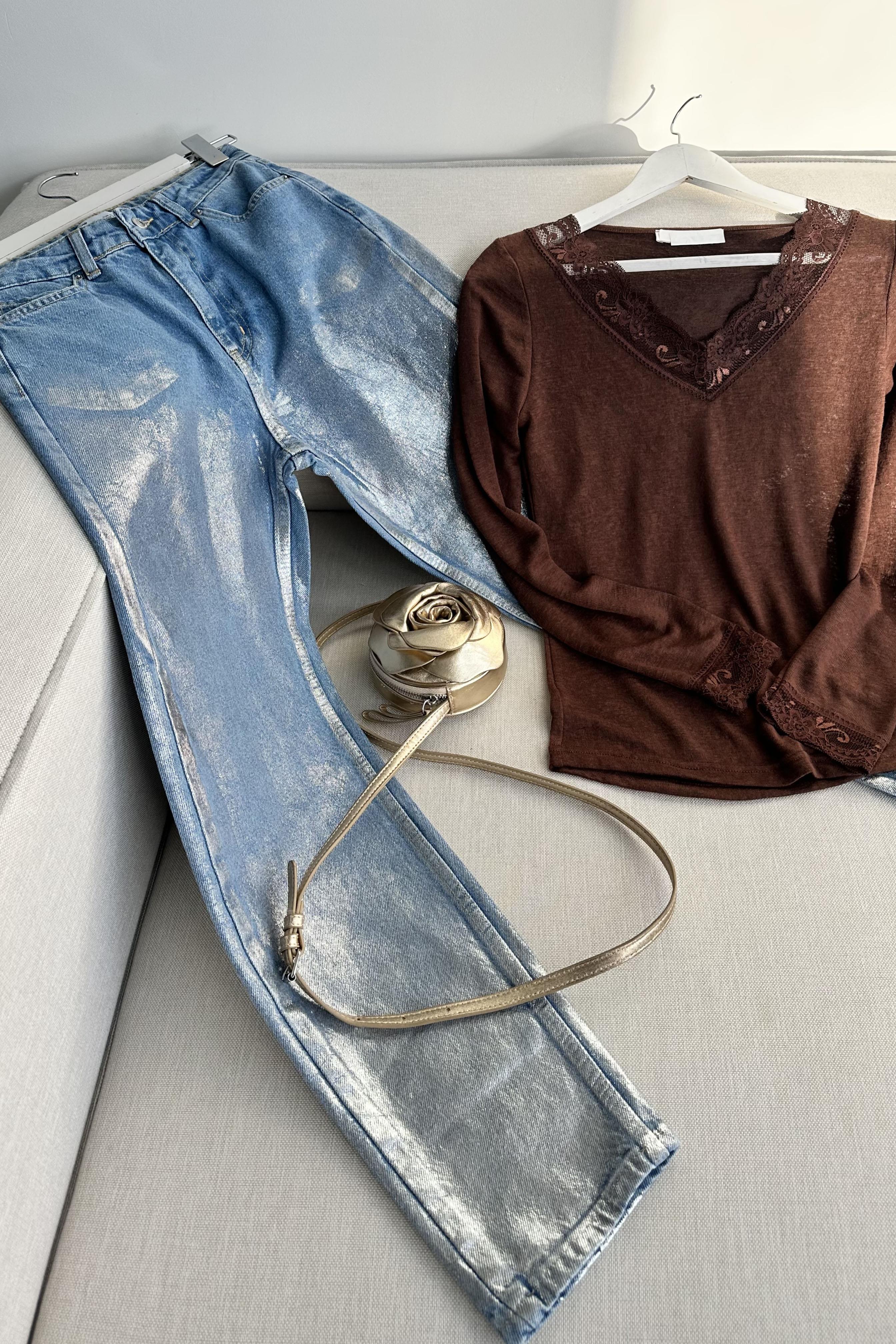 Silver Glam Mom Fit Jean Pantolon Mavi