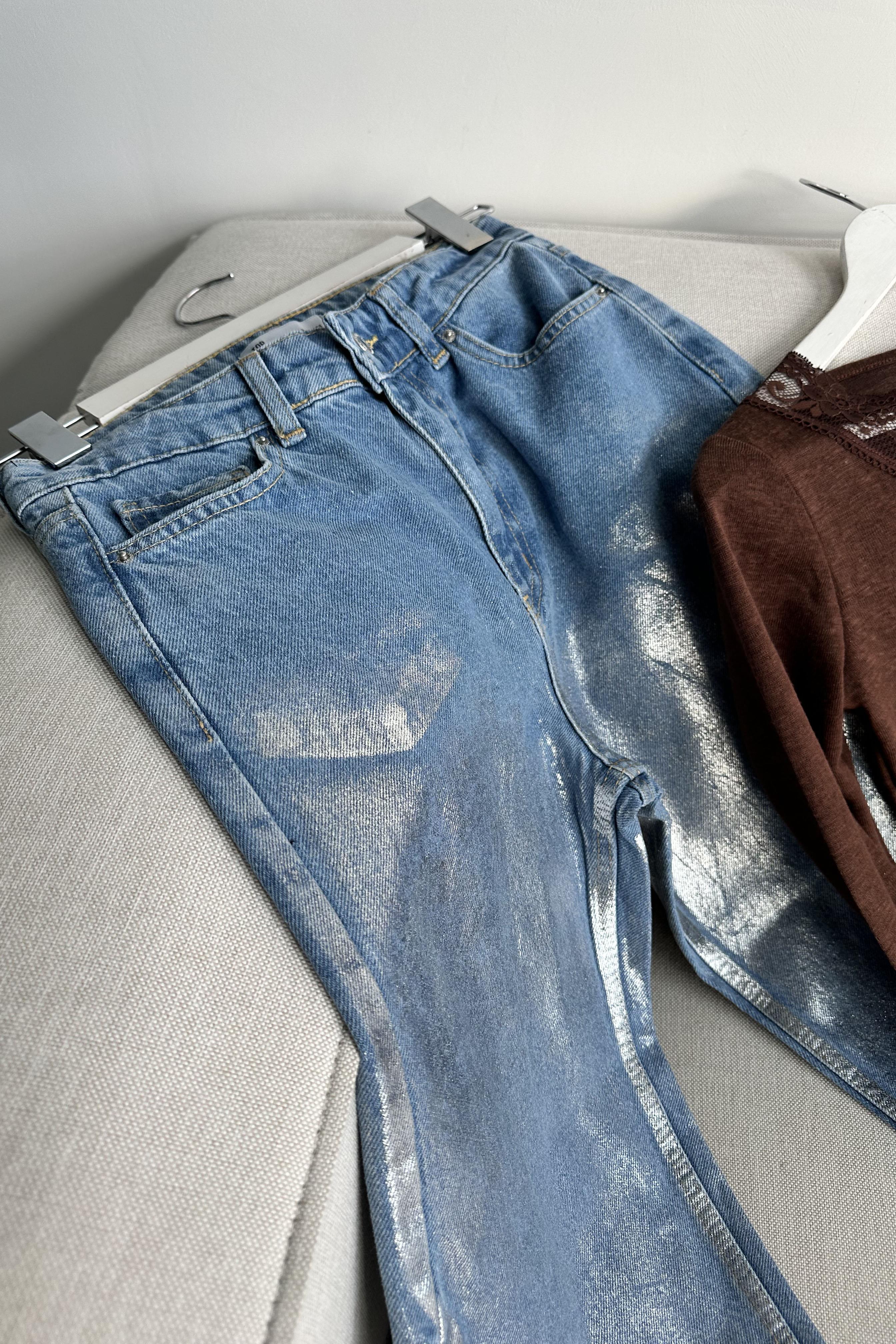 Silver Glam Mom Fit Jean Pantolon Mavi