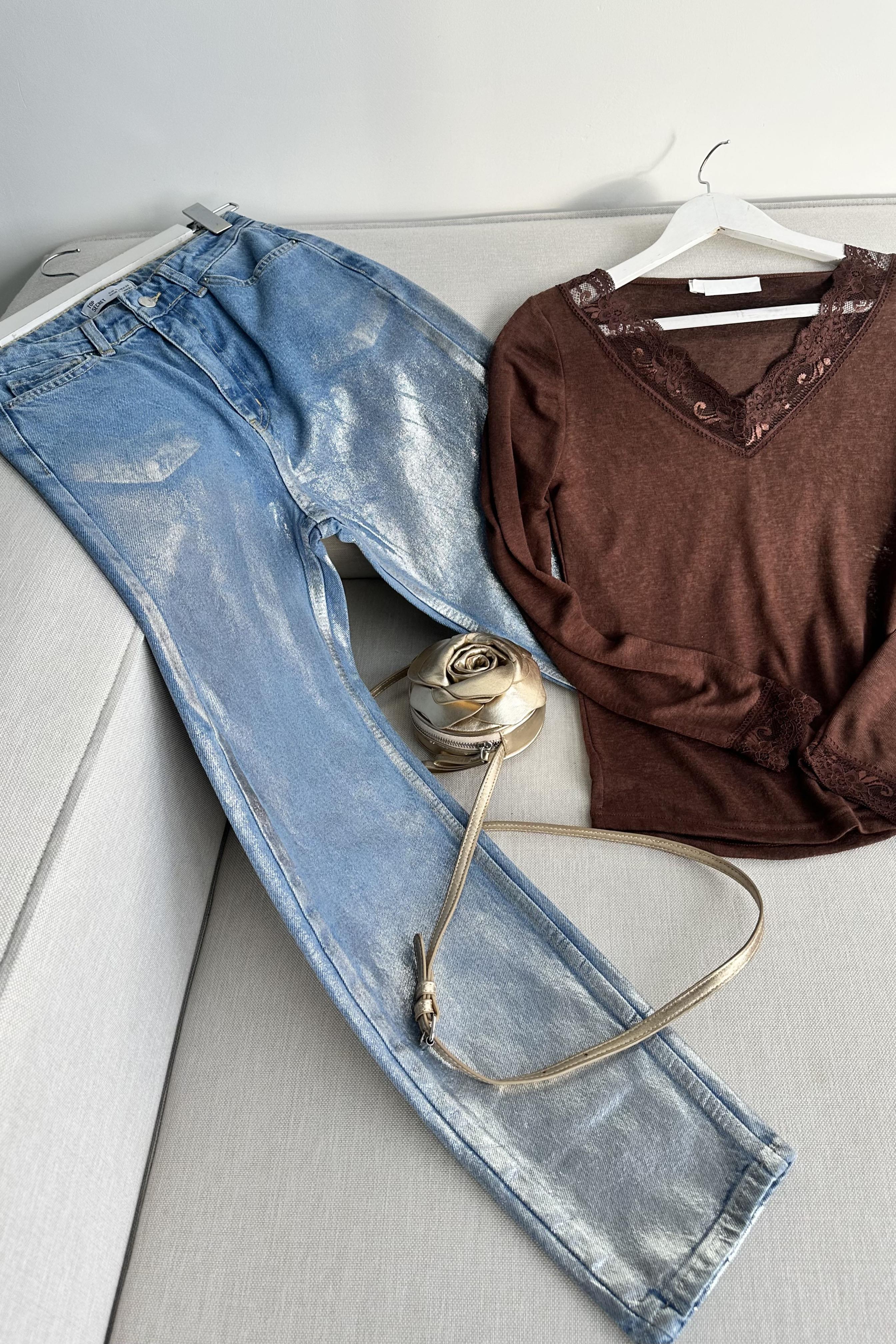 Silver Glam Mom Fit Jean Pantolon Mavi