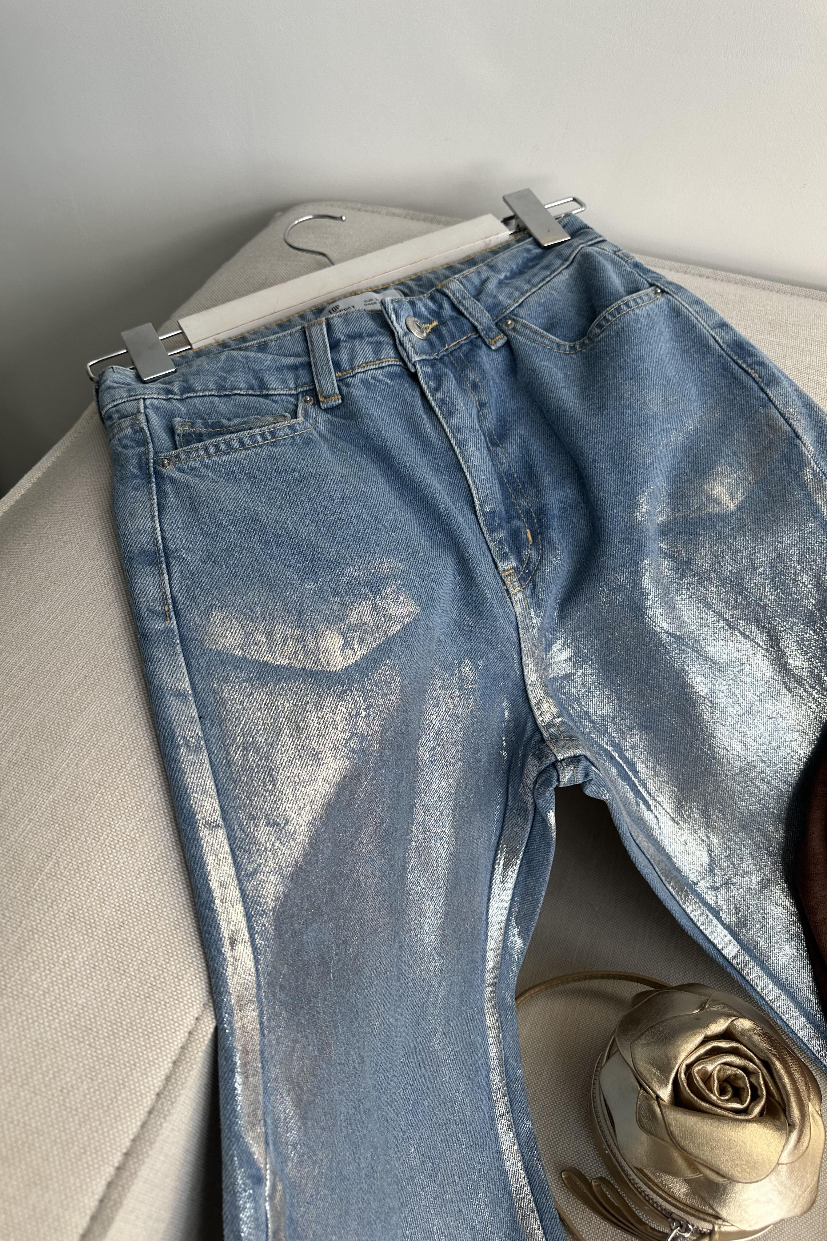 Silver Glam Mom Fit Jean Pantolon Mavi