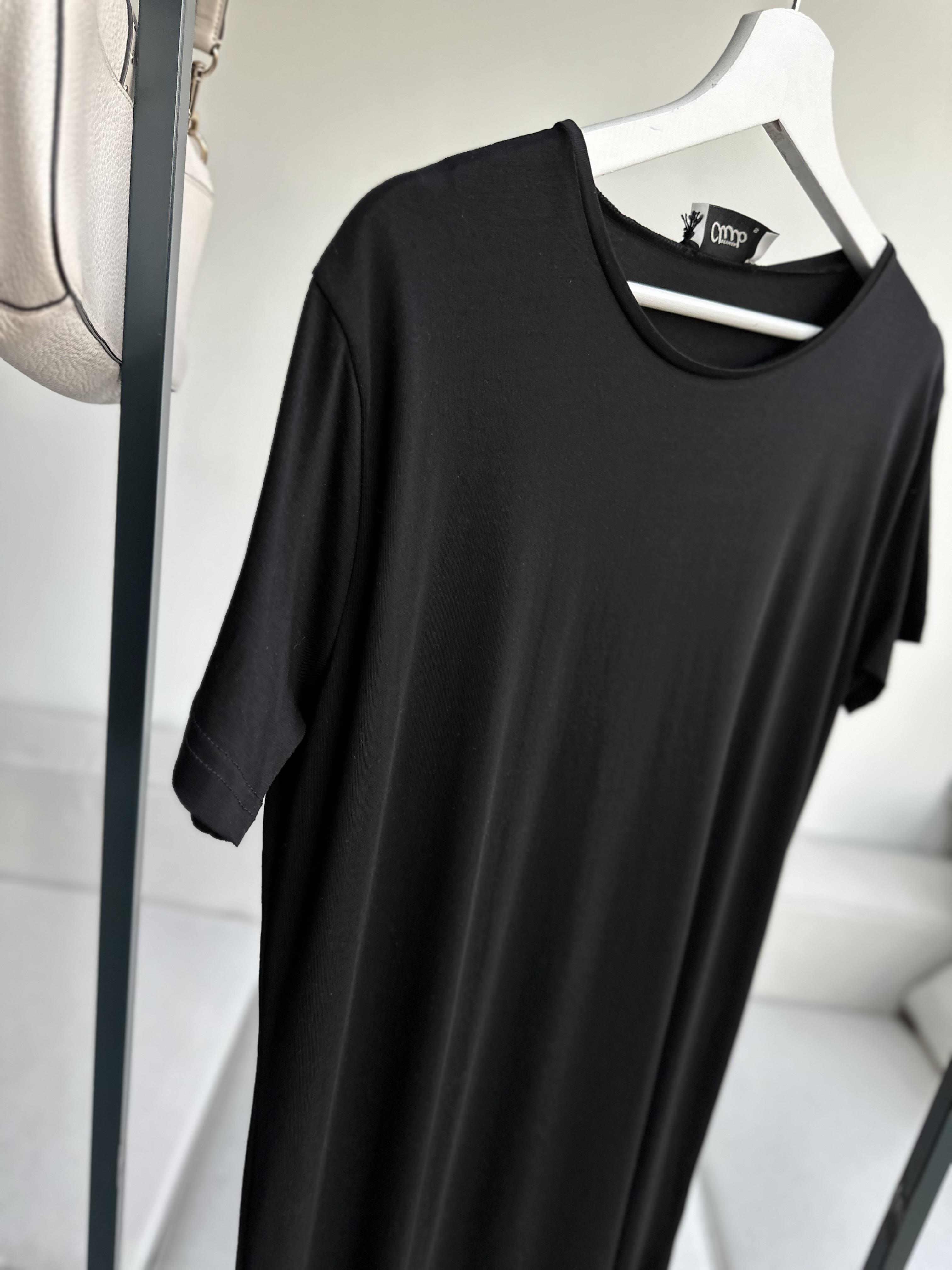 Siyah Çift Yırtmaçlı Pamuk Penye Elbise