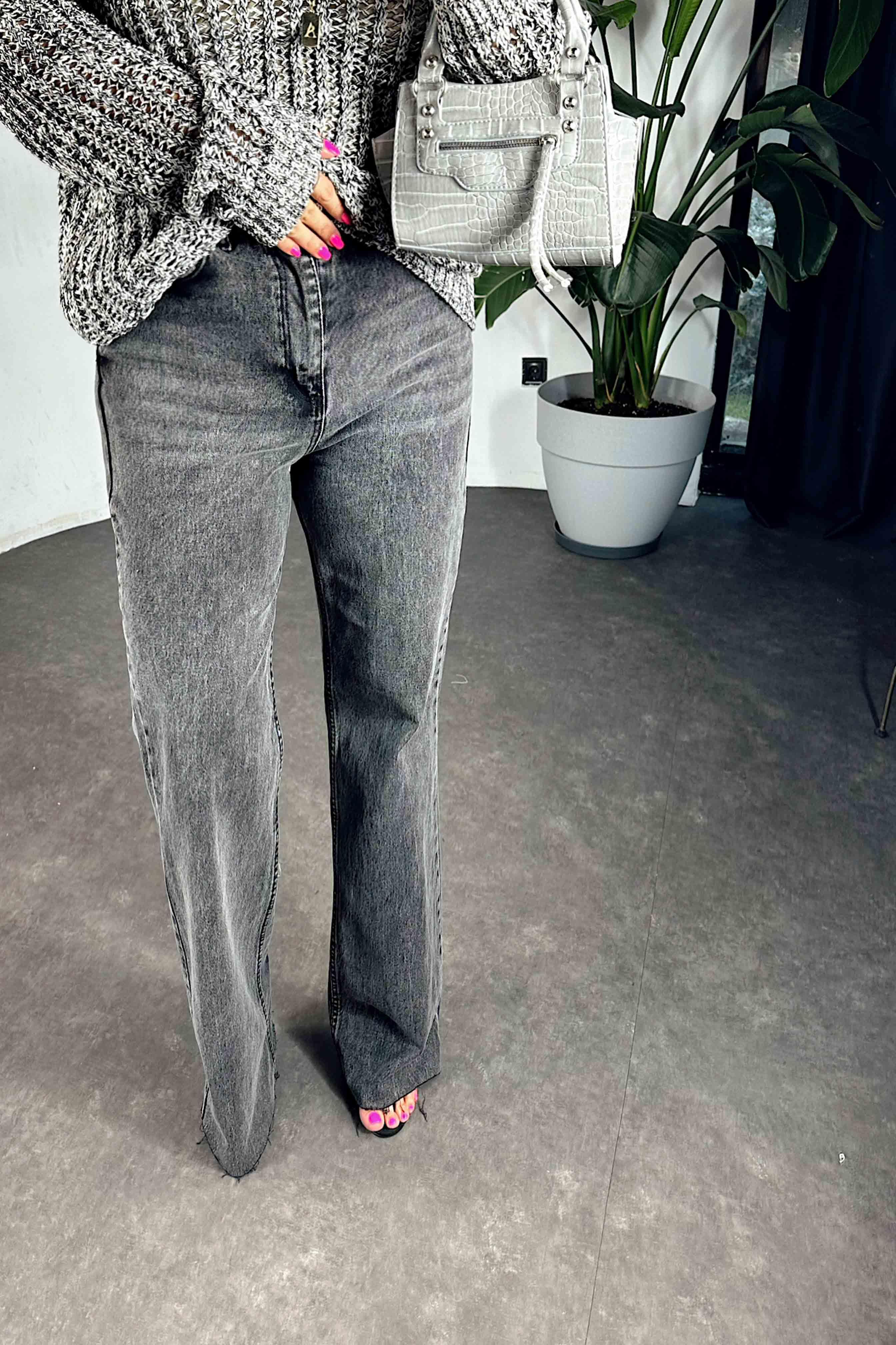 Ultra Yüksek Bel Geniş Paça Jean Antrasit