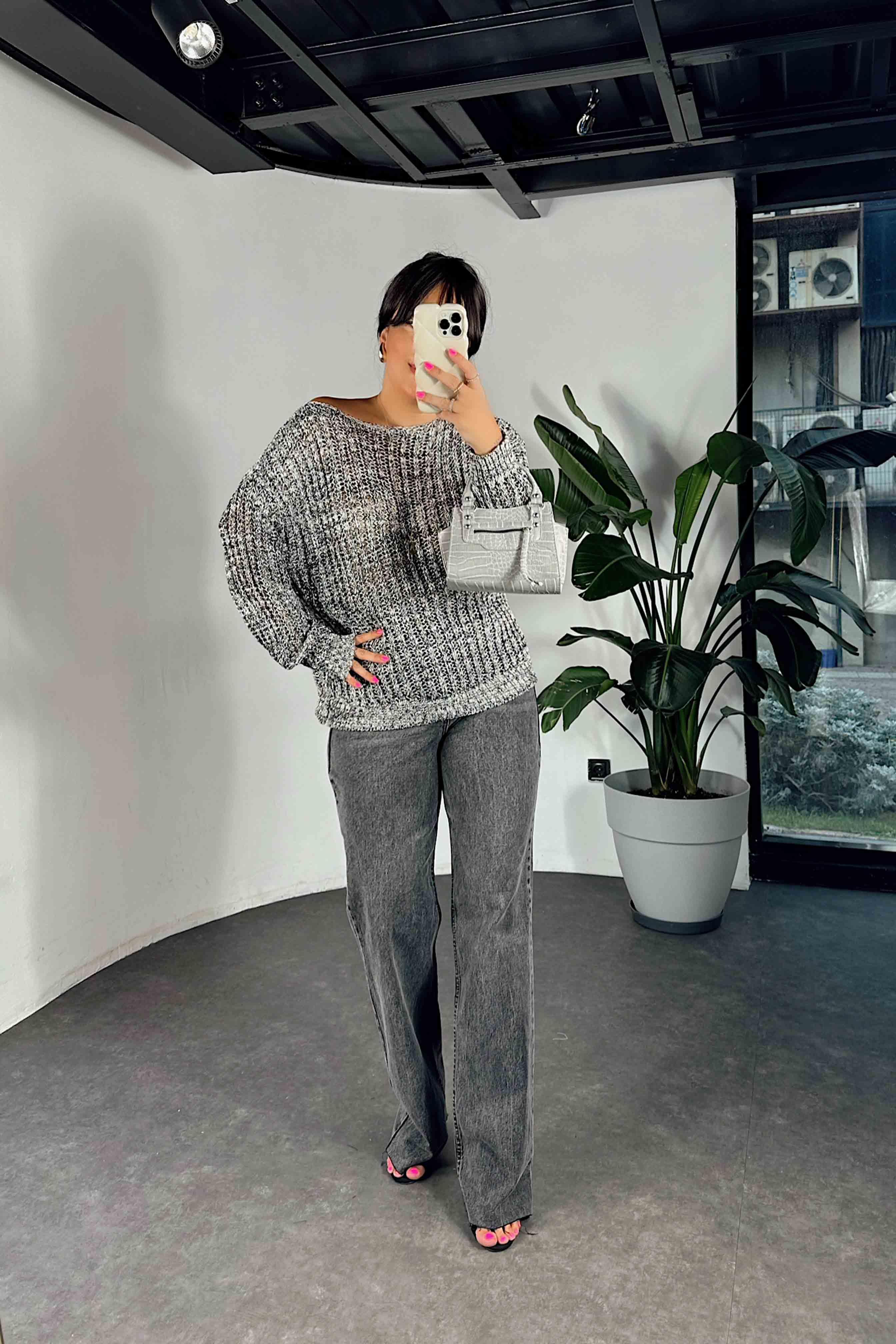 Ultra Yüksek Bel Geniş Paça Jean Antrasit