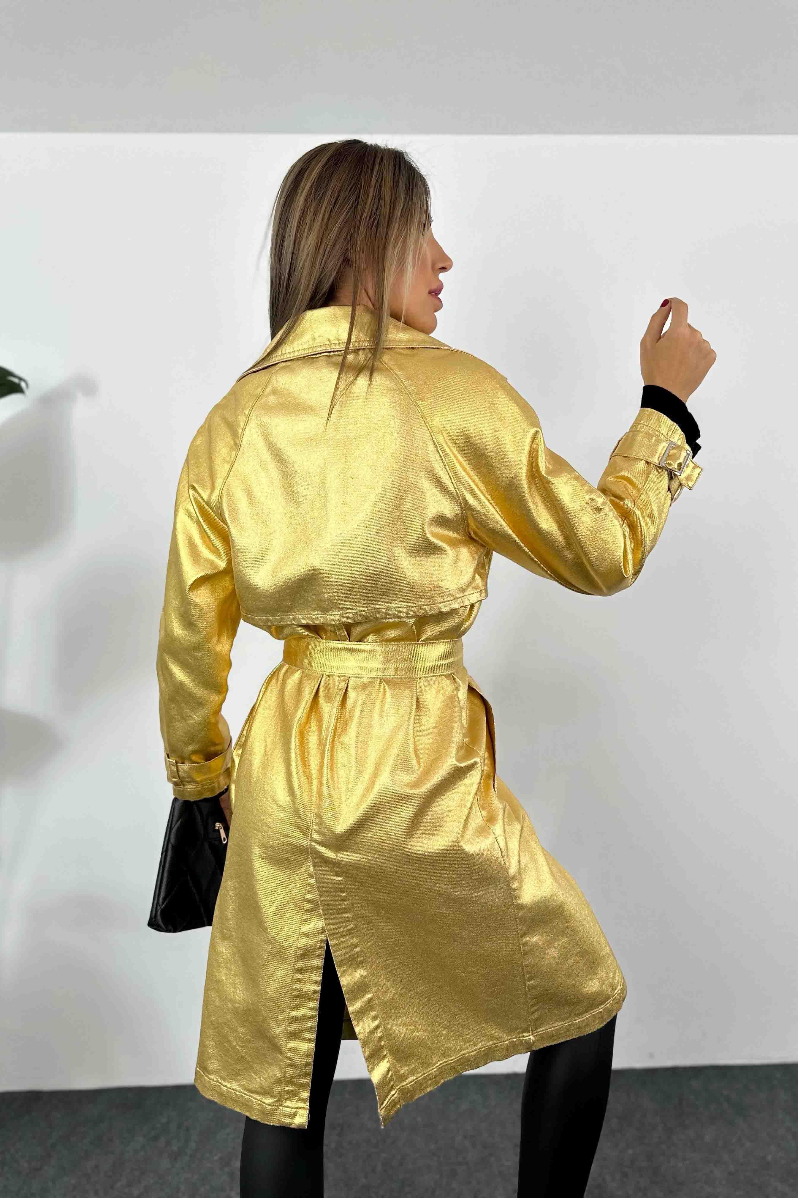 Varaklı Uzun Trençkot Gold