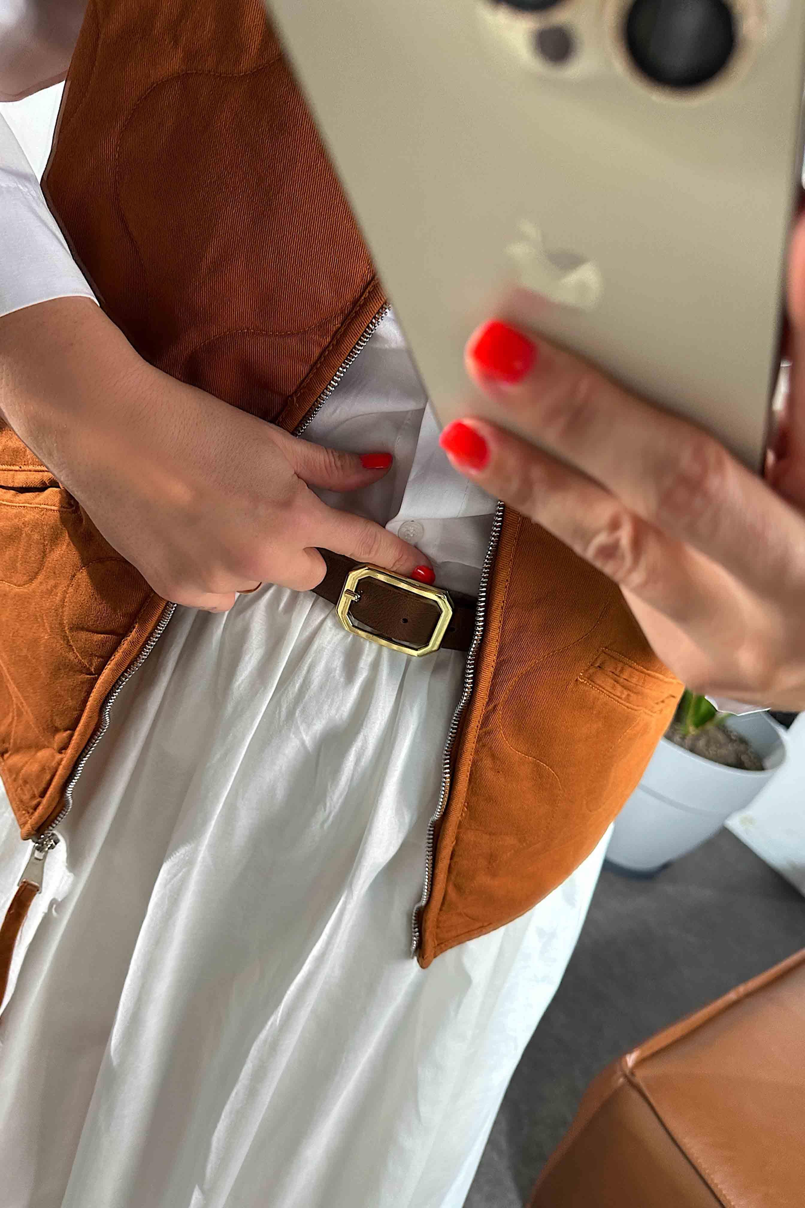 Viskon Kumaş Cep Detaylı Etek Beyaz