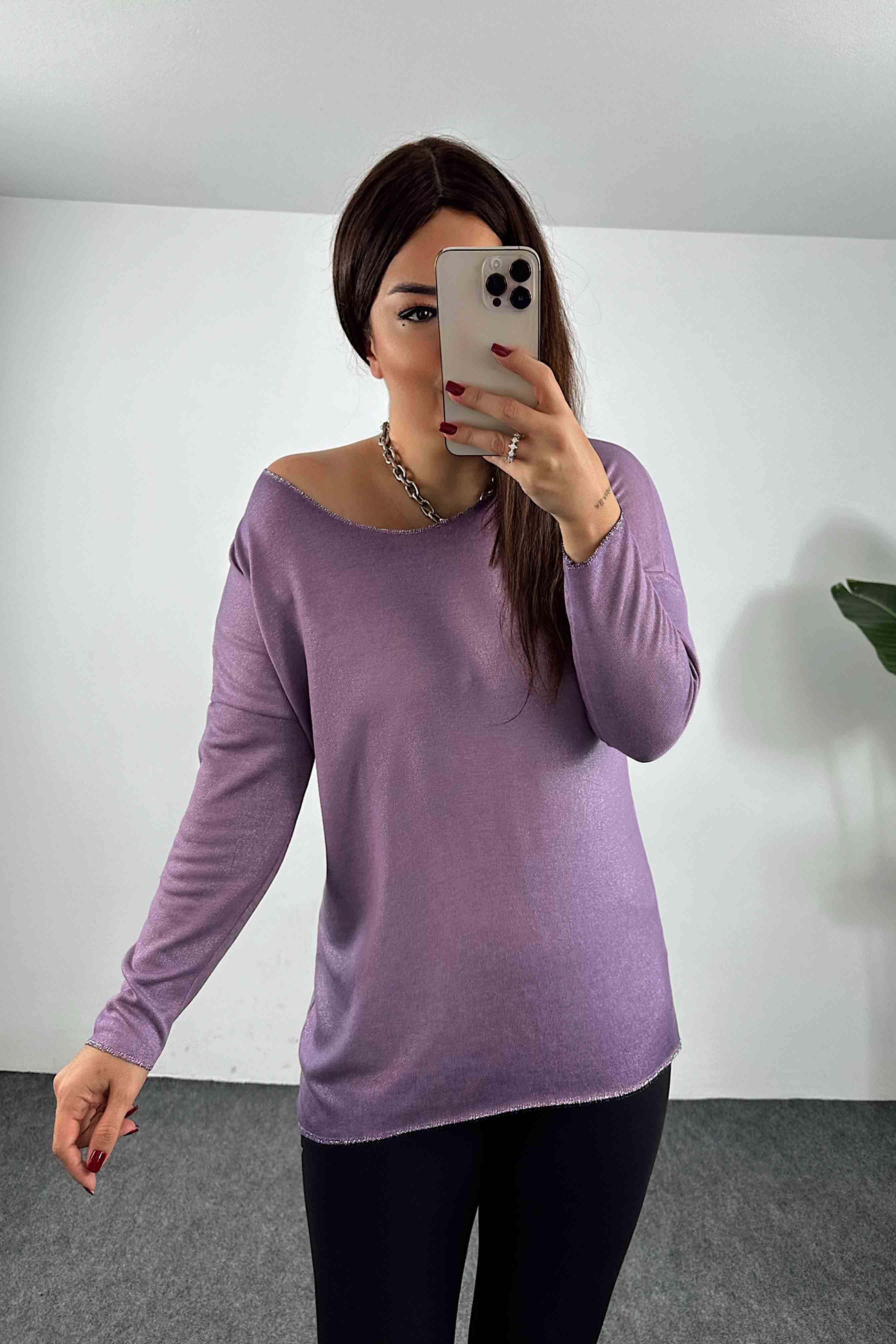 Yıkamalı Simli Bluz Lila