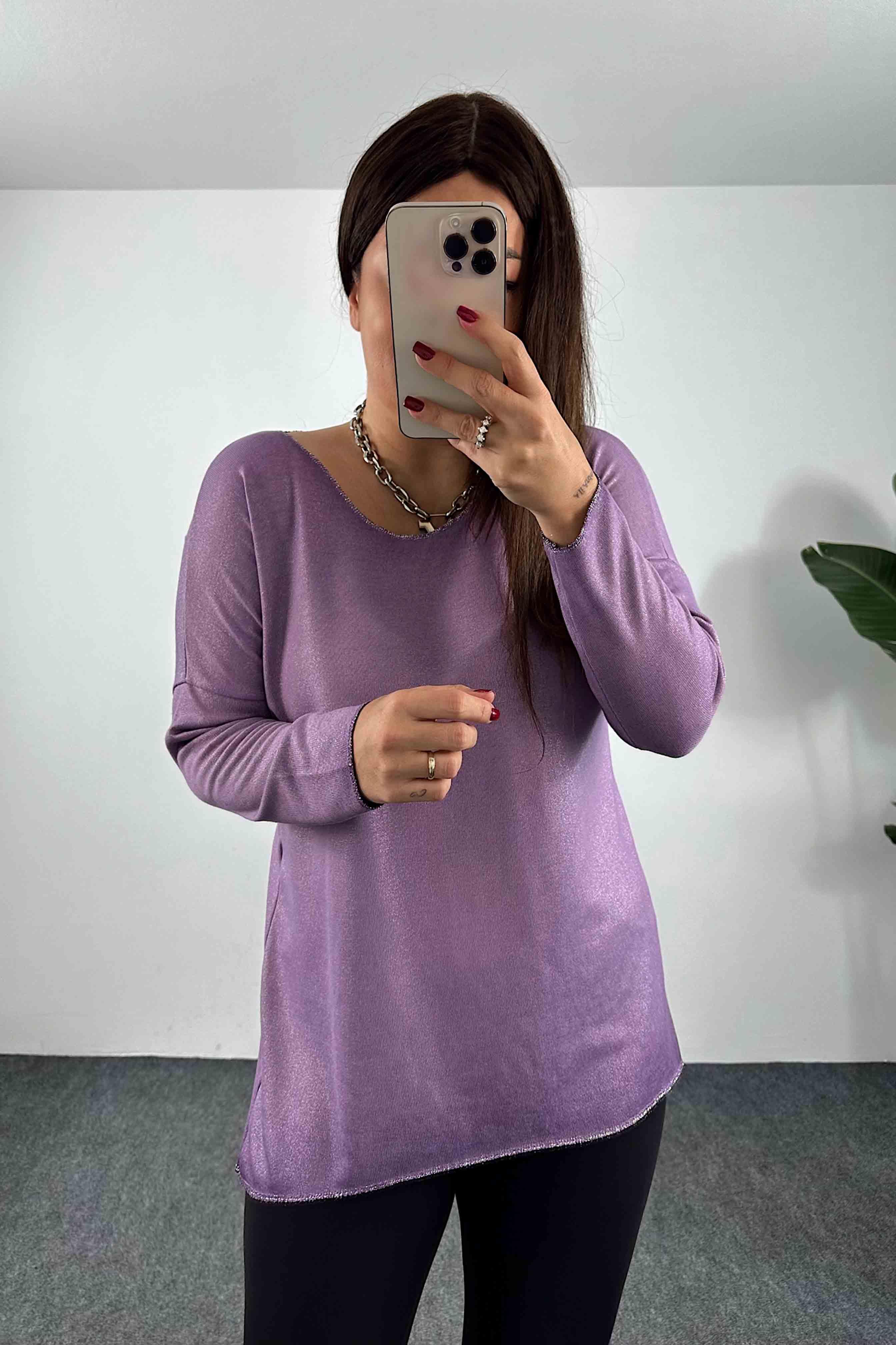 Yıkamalı Simli Bluz Lila