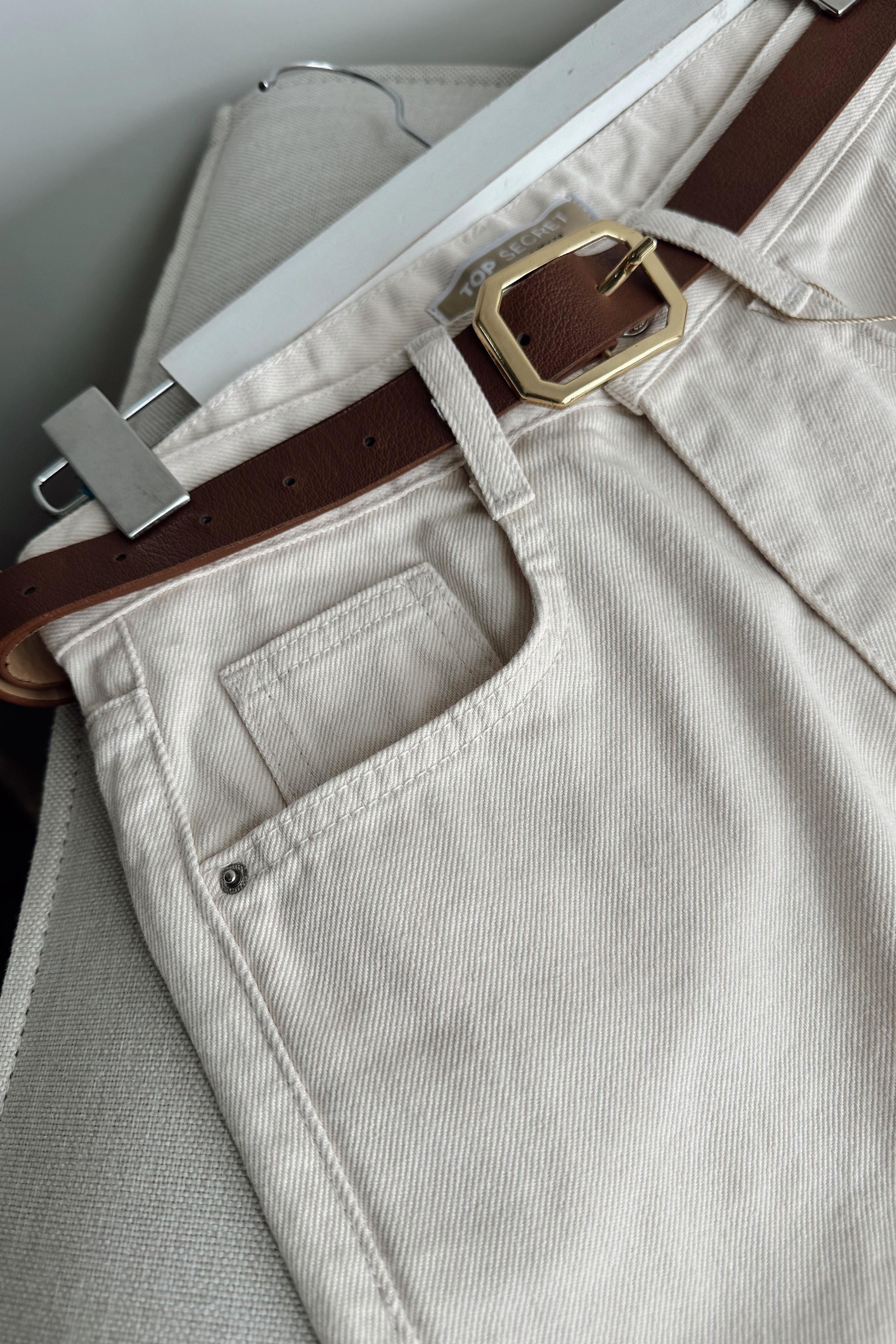 Yüksek Bel Flare Jean Pantolon Krem