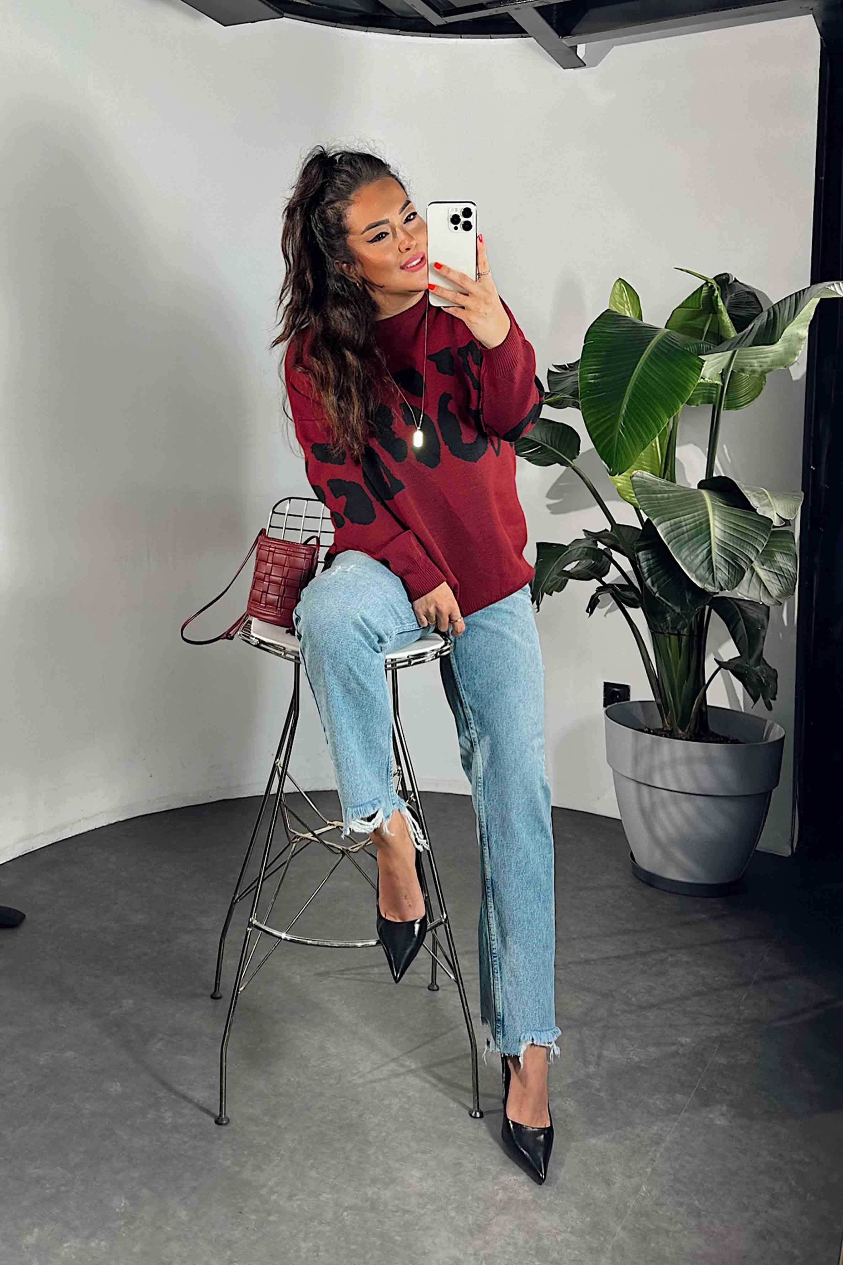 Yüksek Bel Püskül Detay Mom Jean Kadın Pantolon Mavi