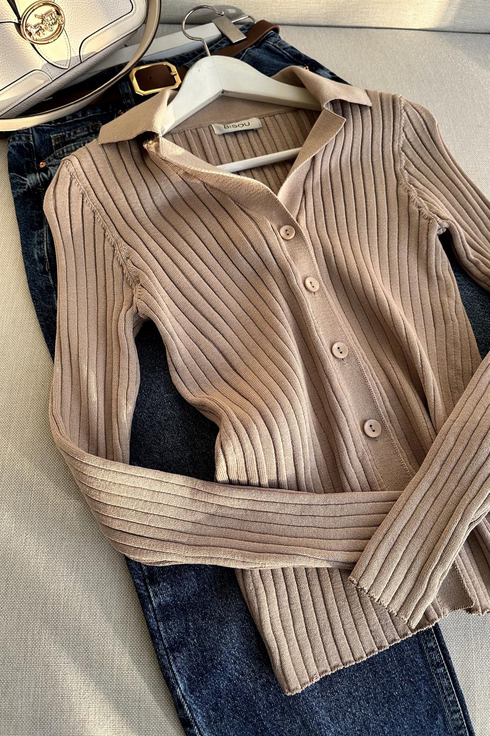 1. Sınıf Kalite Özel Triko Likralı Hırka Vizon