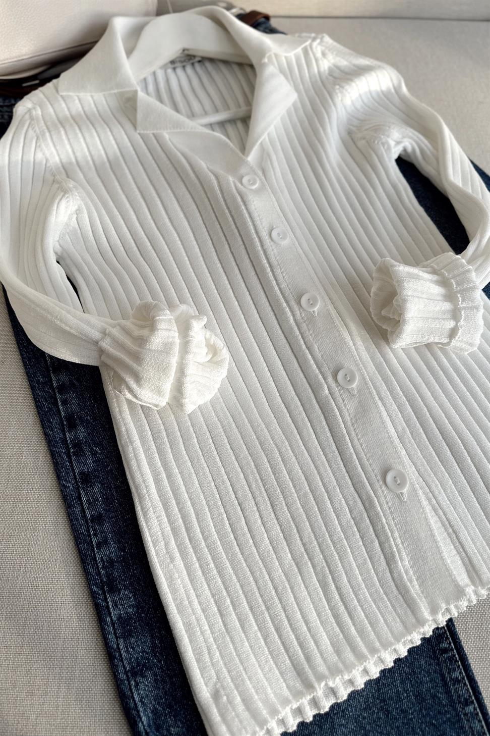 1. Sınıf Kalite Özel Triko Likralı Hırka Beyaz