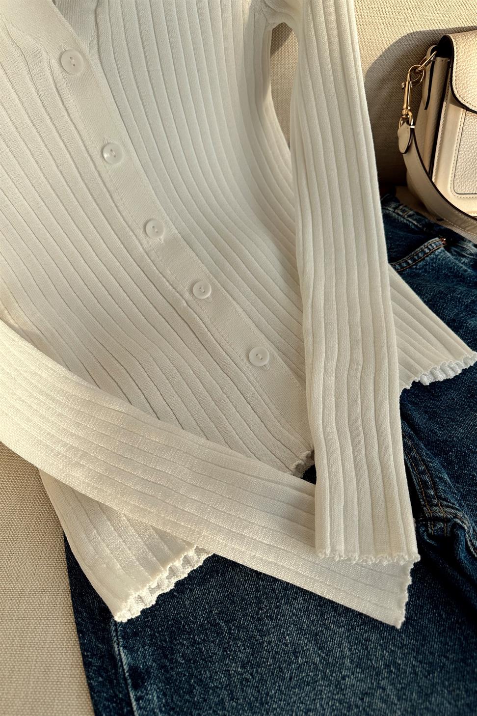 1. Sınıf Kalite Özel Triko Likralı Hırka Beyaz