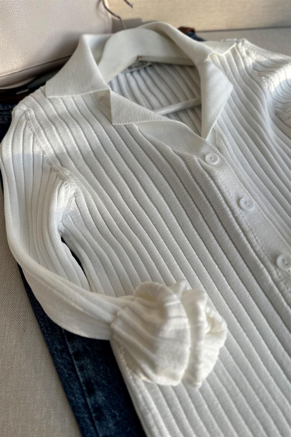 1. Sınıf Kalite Özel Triko Likralı Hırka Beyaz