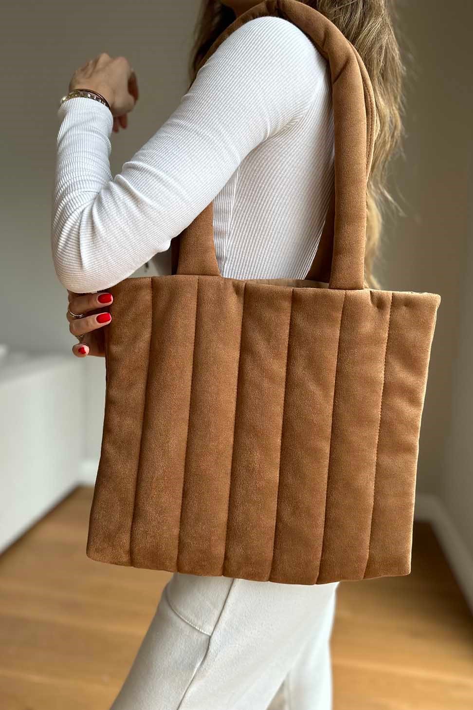 1.Kalite Dikey Dikişli Omuz Çanta Taba