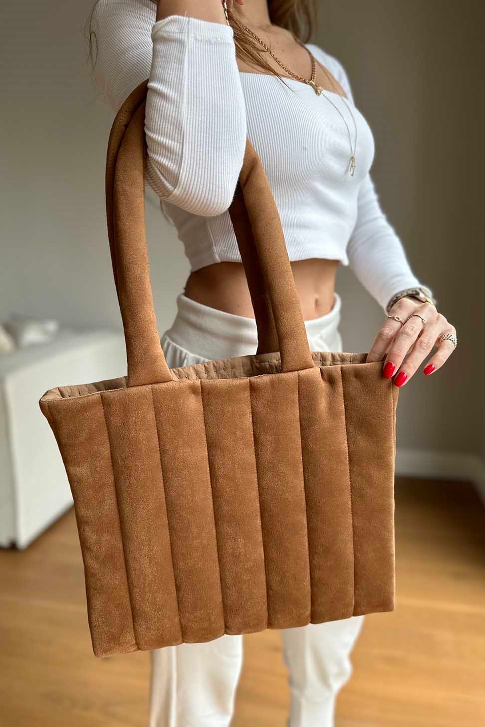 1.Kalite Dikey Dikişli Omuz Çanta Taba