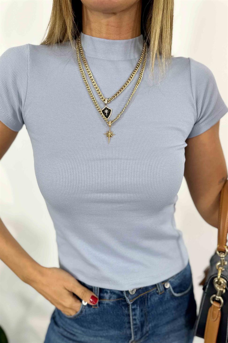 %100 Pamuk İnce Fitilli Body Bluz Bebe Mavisi